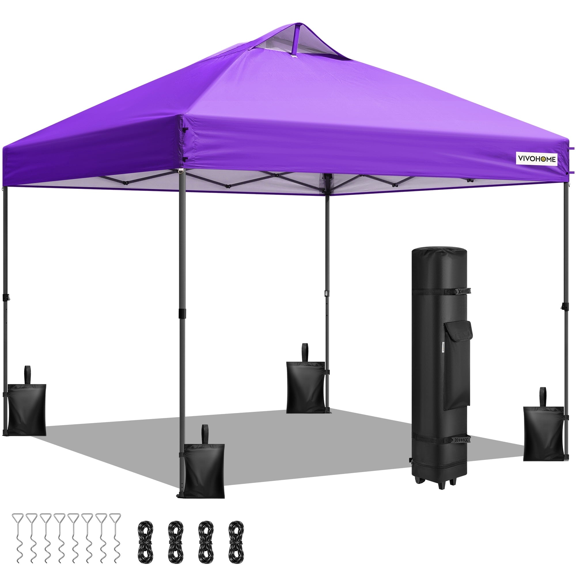 SPECSTAR 8x8ft Pop-up Canopy Tent One Push Setup Instant Tent with Center Lock, Wheel Carry Bag and 4 Sandbags for Events Parties, Purple