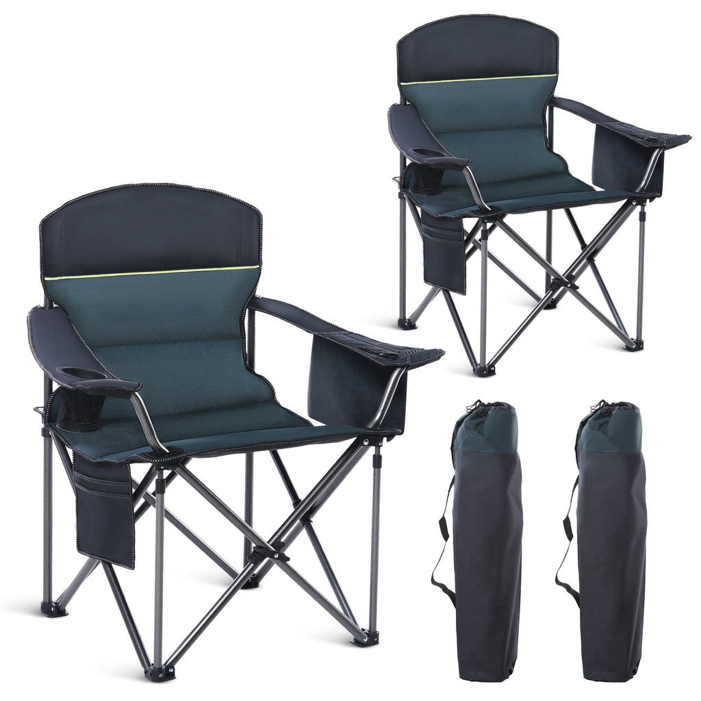 Sophia & William 2 Pack Oversized Camping Chair Heavy-Duty Steel Frame Supports 450Lbs, Foldable Outdoor Lawn Chair with Cup Holder for Backyard & Camping, Black