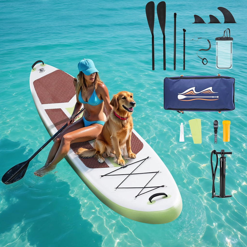 TINKLE WELL Inflatable Stand Up Paddle Board (SUP) Kit, Ultra-Stable Wide Design w/Non-Slip Deck & 2-in-1 Adjustable Paddle, Complete Set for Beginners/Experts, Youth & Adults, Organe