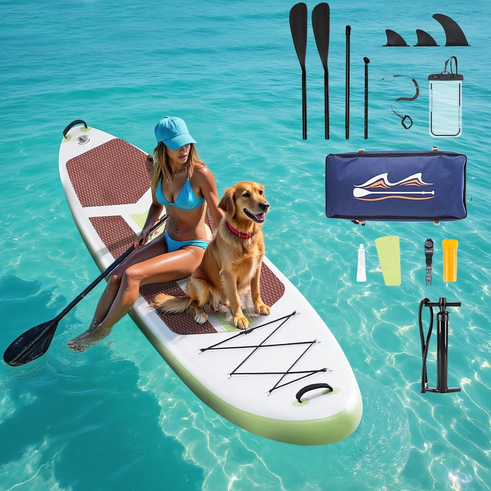 TINKLE WELL Inflatable Stand Up Paddle Board (SUP) Kit, Ultra-Stable Wide Design w/Non-Slip Deck & 2-in-1 Adjustable Paddle, Complete Set for Beginners/Experts, Youth & Adults, Organe