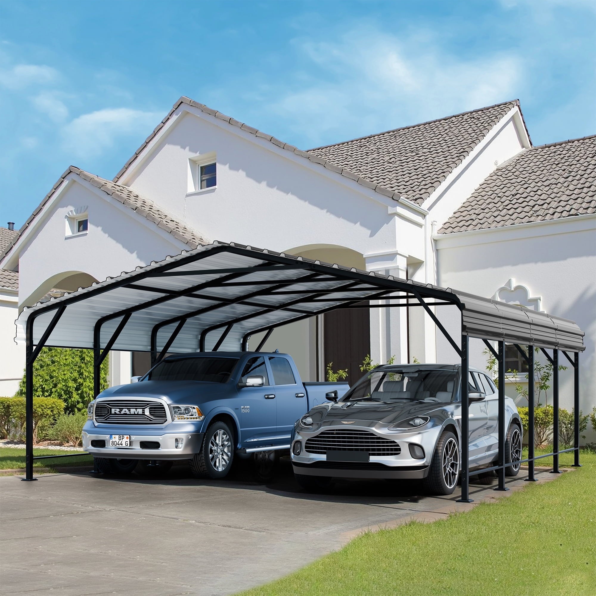 Walsunny 12X20 FT Carport, Outdoor Heavy Duty Carport Canopy with Galvanized Steel Roof, Metal Carport Extra Large Garage Car Storage Shelter, Gray