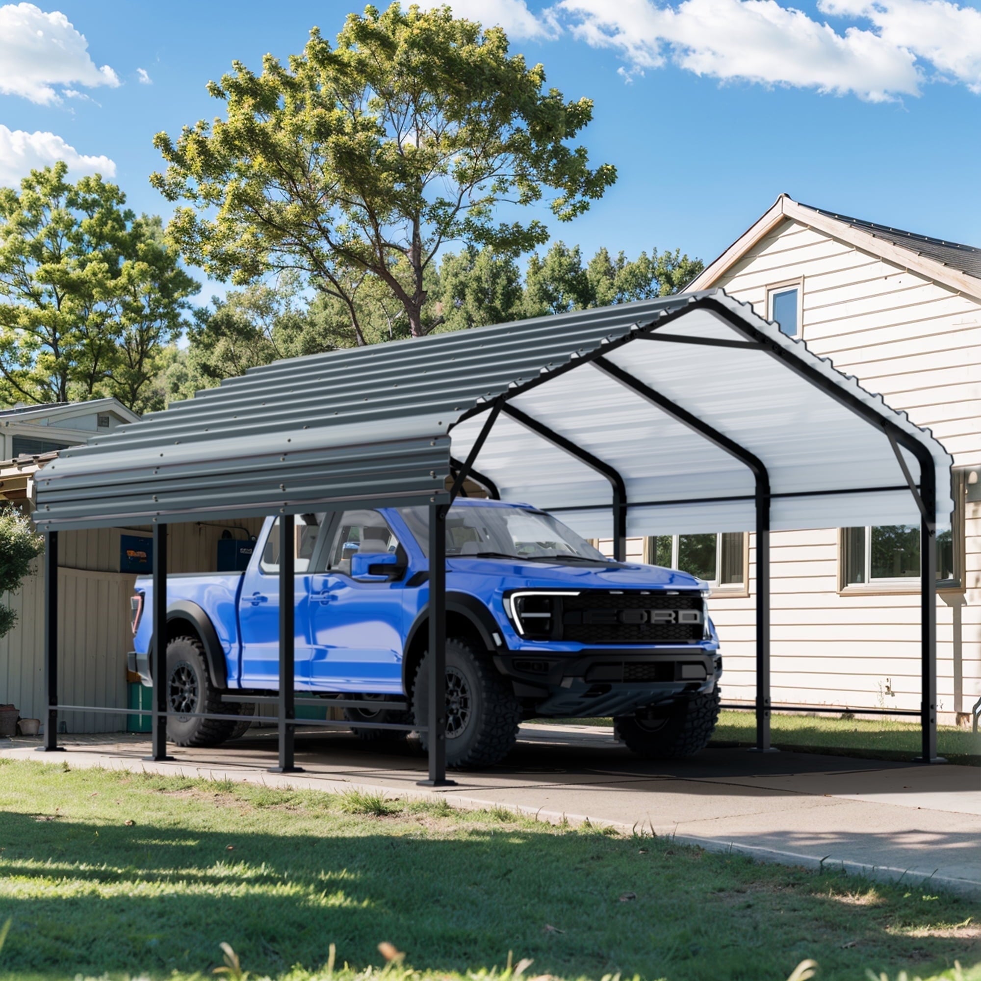Walsunny 12X20 FT Carport, Outdoor Heavy Duty Carport Canopy with Galvanized Steel Roof, Metal Carport Extra Large Garage Car Storage Shelter, Gray