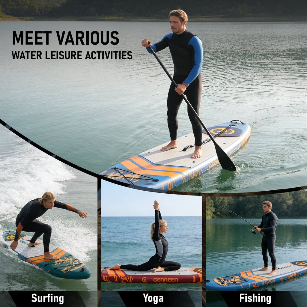 Genreen 11ft Inflatable Stand up Paddle Board (SUP), All-Around Fishing Paddle Board Full Kit for Youth & Adults