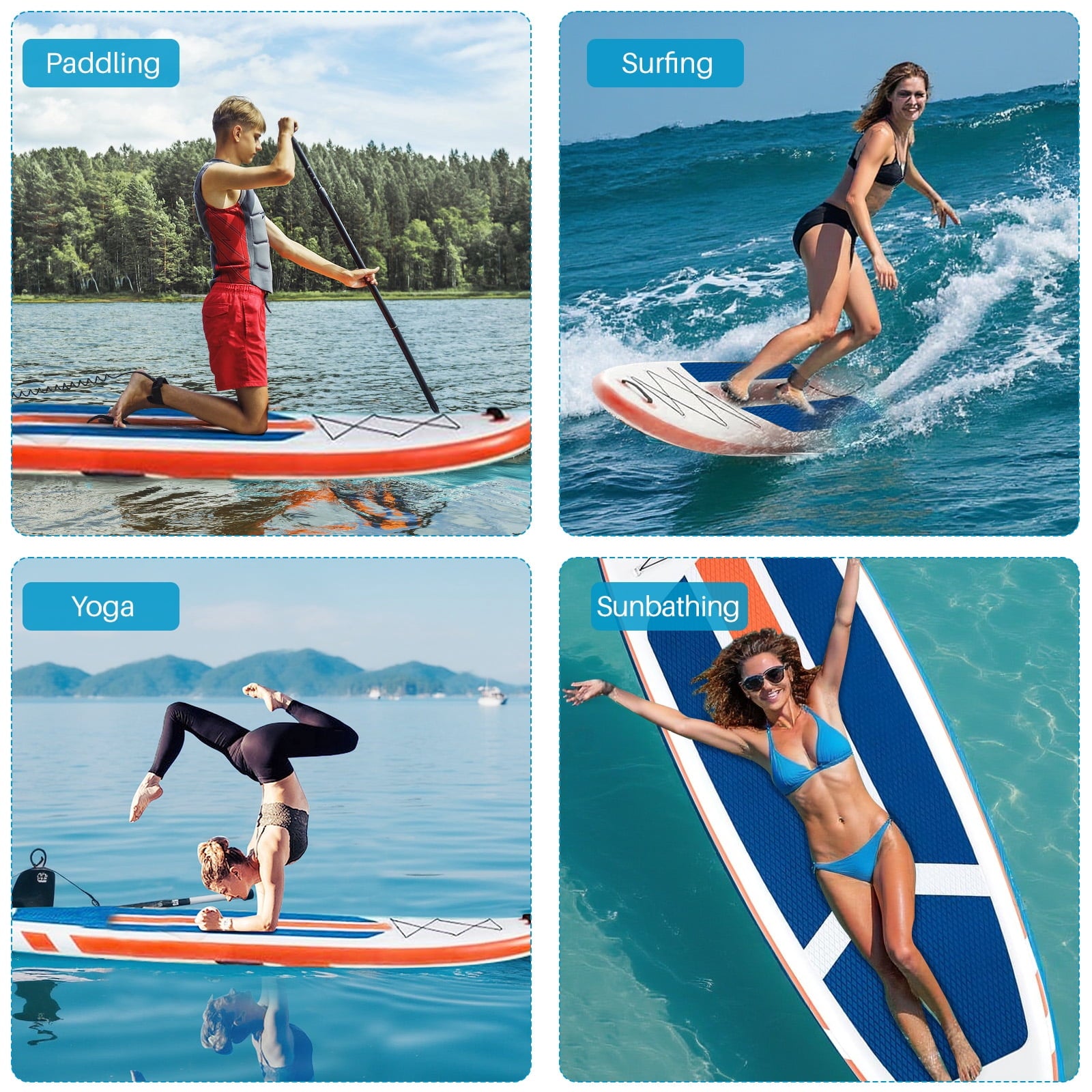 TINKLE WELL Inflatable Stand Up Paddle Board (SUP) Kit, Ultra-Stable Wide Design w/Non-Slip Deck & 2-in-1 Adjustable Paddle, Complete Set for Beginners/Experts, Youth & Adults, Organe