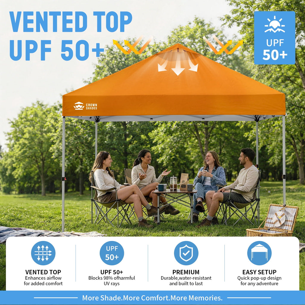 CROWN SHADES 10'x10' Instant Canopy Tent with 1 Sidewall with One Push Setup Sun Shelter for Events Parties Sky Blue