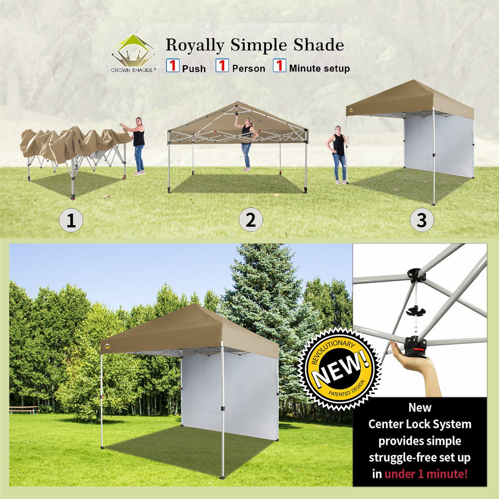 CROWN SHADES 10'x10' Instant Canopy Tent with 1 Sidewall with One Push Setup Sun Shelter for Events Parties Sky Blue