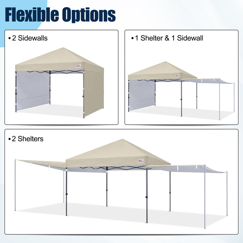 MASTERCANOPY 10 x 10ft Pop-up Canopy Tent with 2 Detachable Side Shades, White