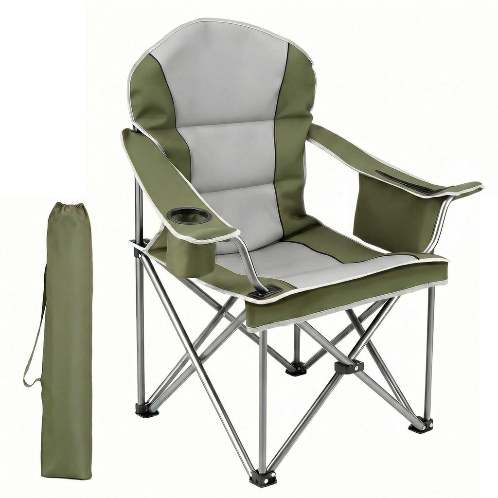 EDX Heavy Duty Camping Chair 500 lb Capacity, Oversized Extra Wide for Adults, Padded High Back Folding Lawn Chair, 500 lbs Steel Frame, Portable Outdoor Camping Chair with Cup Holder, Red Gray