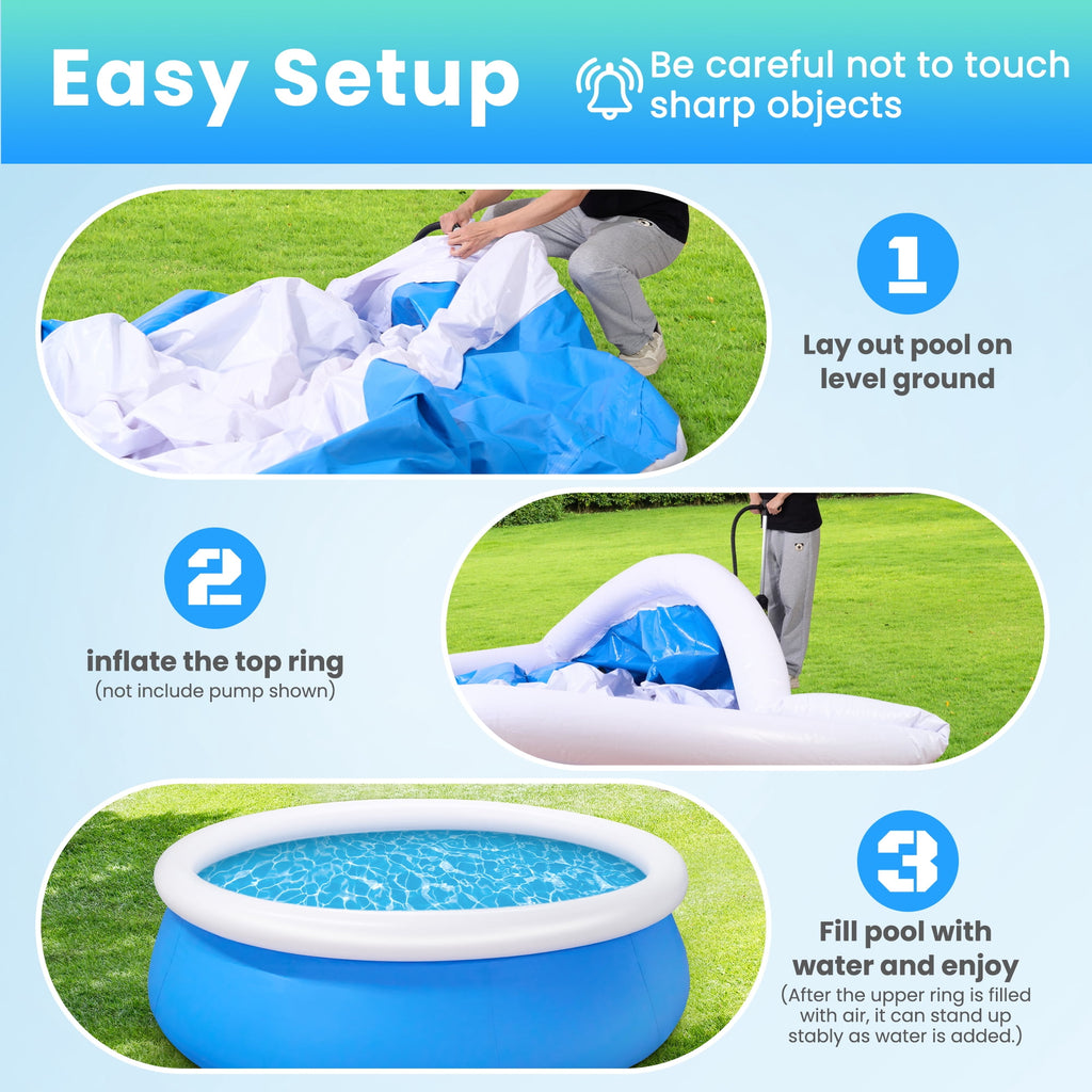 Naipo 10ft x 28in Inflatable Swimming Pool Above Ground Family Pool for Kids & Adults Puncture-Resistant PVC, Quick Setup (Includes 2 Repair Patches)