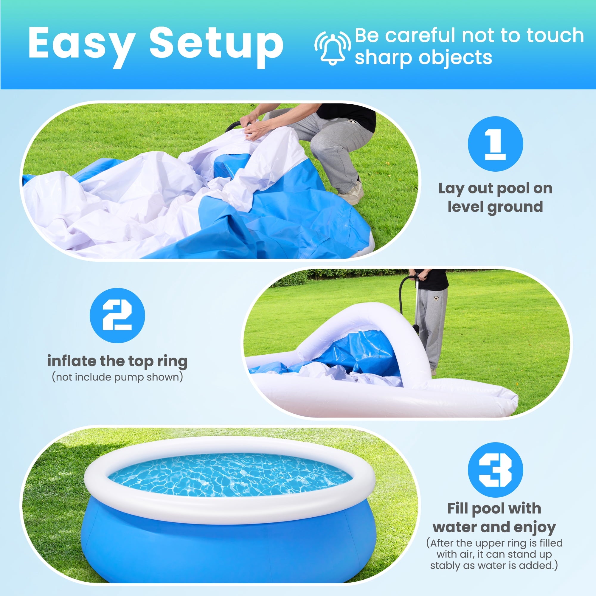 Naipo 10ft x 28in Inflatable Swimming Pool Above Ground Family Pool for Kids & Adults Puncture-Resistant PVC, Quick Setup (Includes 2 Repair Patches)
