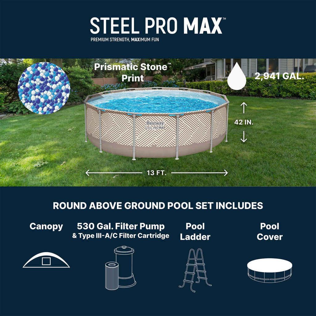 Bestway Power Steel 14’x42” Metal Frame Above Ground Pool w/ Pump, Ladder, & Cover, Brown