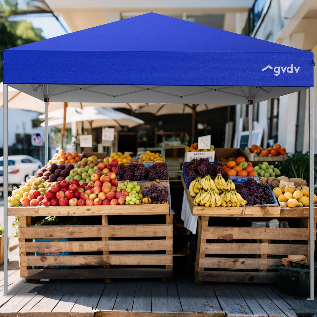 GVDV Canopy Tent, 10x10 ft Easy Pop up Outdoor Canopy Tent, Portable Straight Leg Gazebo Instant Canopy, Blue