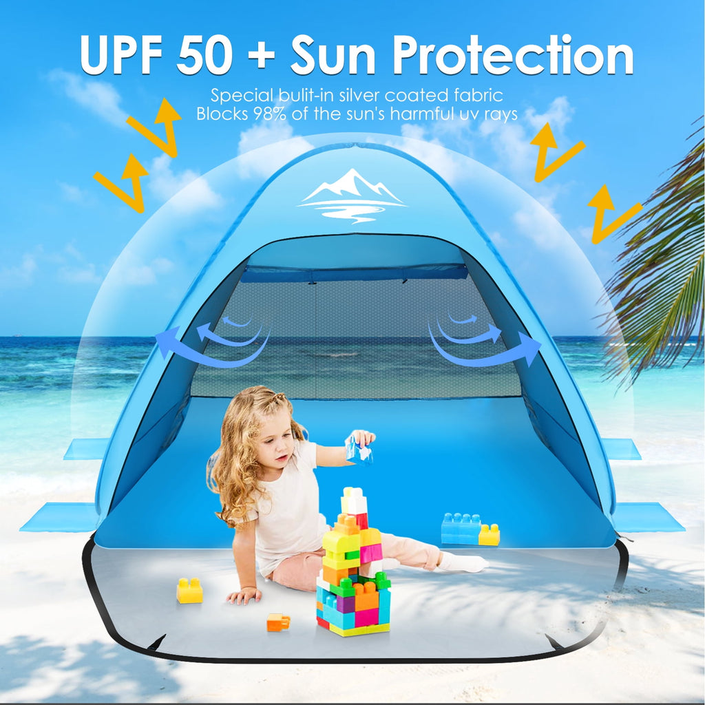 Pop up Beach Tent,  1-2 Person Portable Sun Shelter with UV 50+ Protection for Seaside and Picnic, Sky Blue