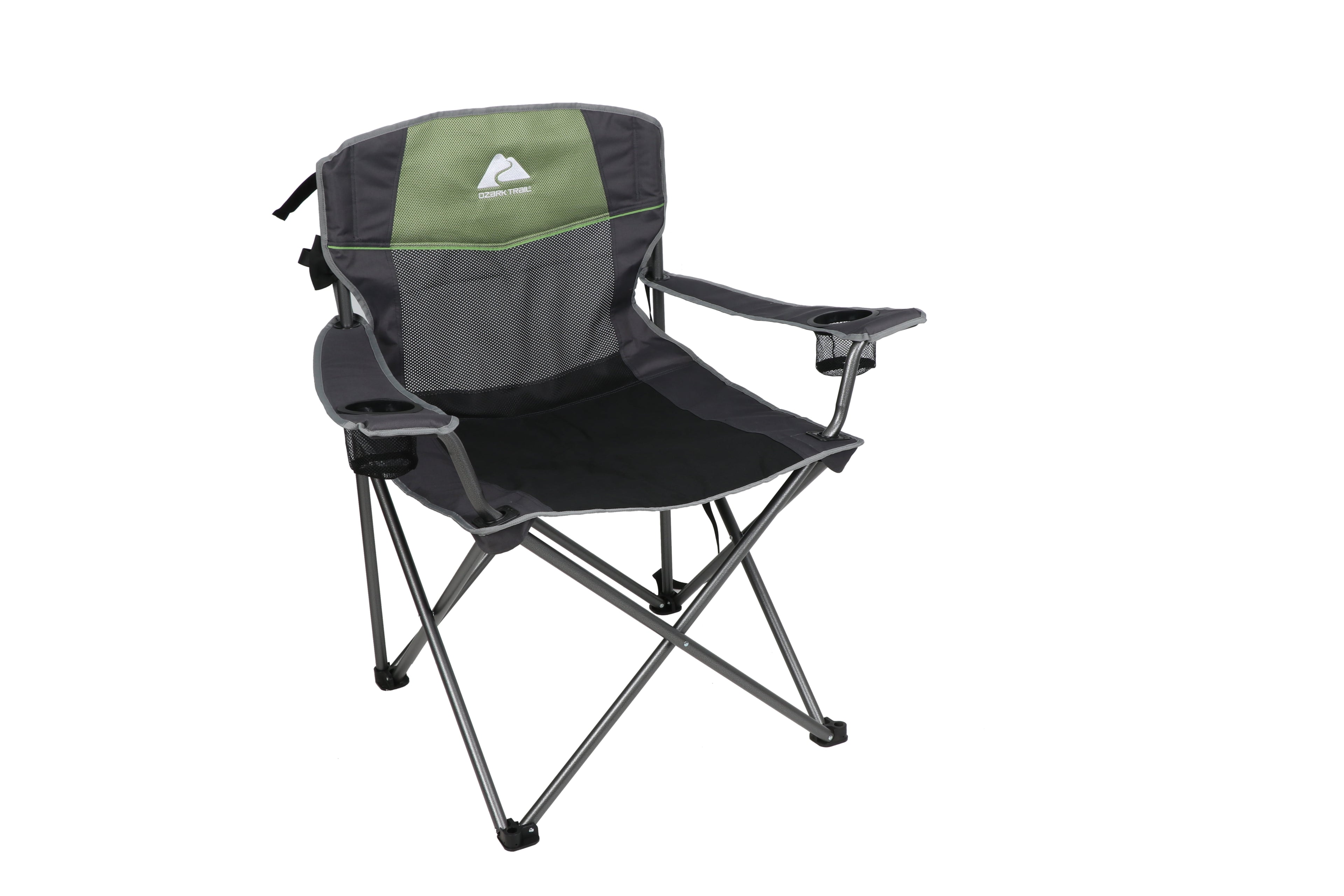 Ozark Trail Oversized Big and Tall Camp Chair with Cup Holders, Green, Adult,