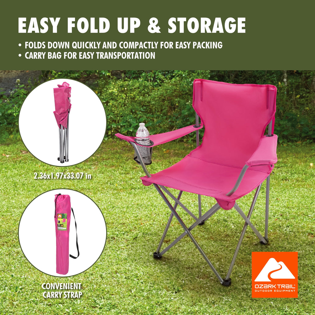 Ozark Trail Quad Folding Camp Chair with Cup Holder, Black