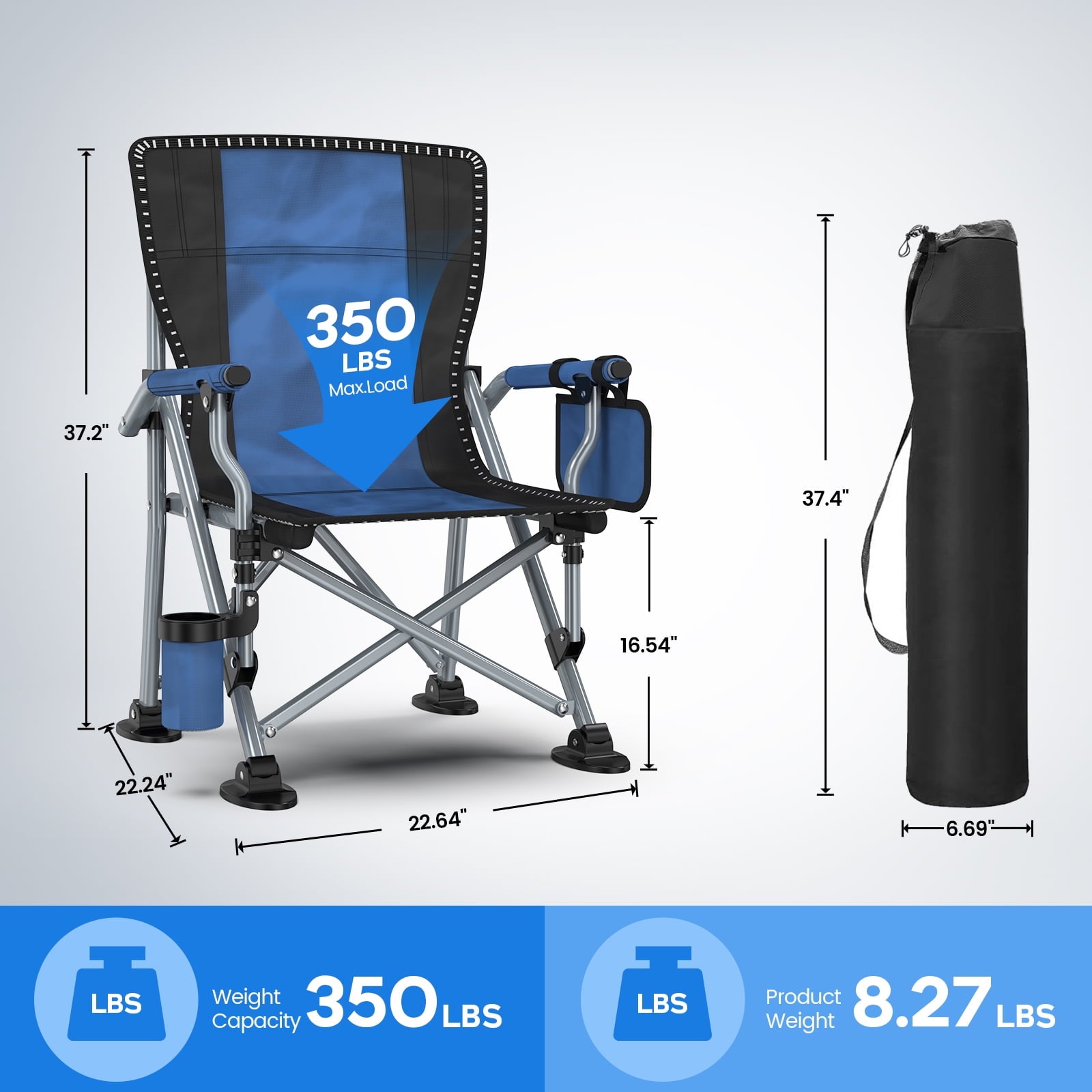 LNOW Folding Camping Chair with Cup Holder & Side Pocket Lightweight Portable Chairs for Beach, Sports, Fishing, ‌‌Black