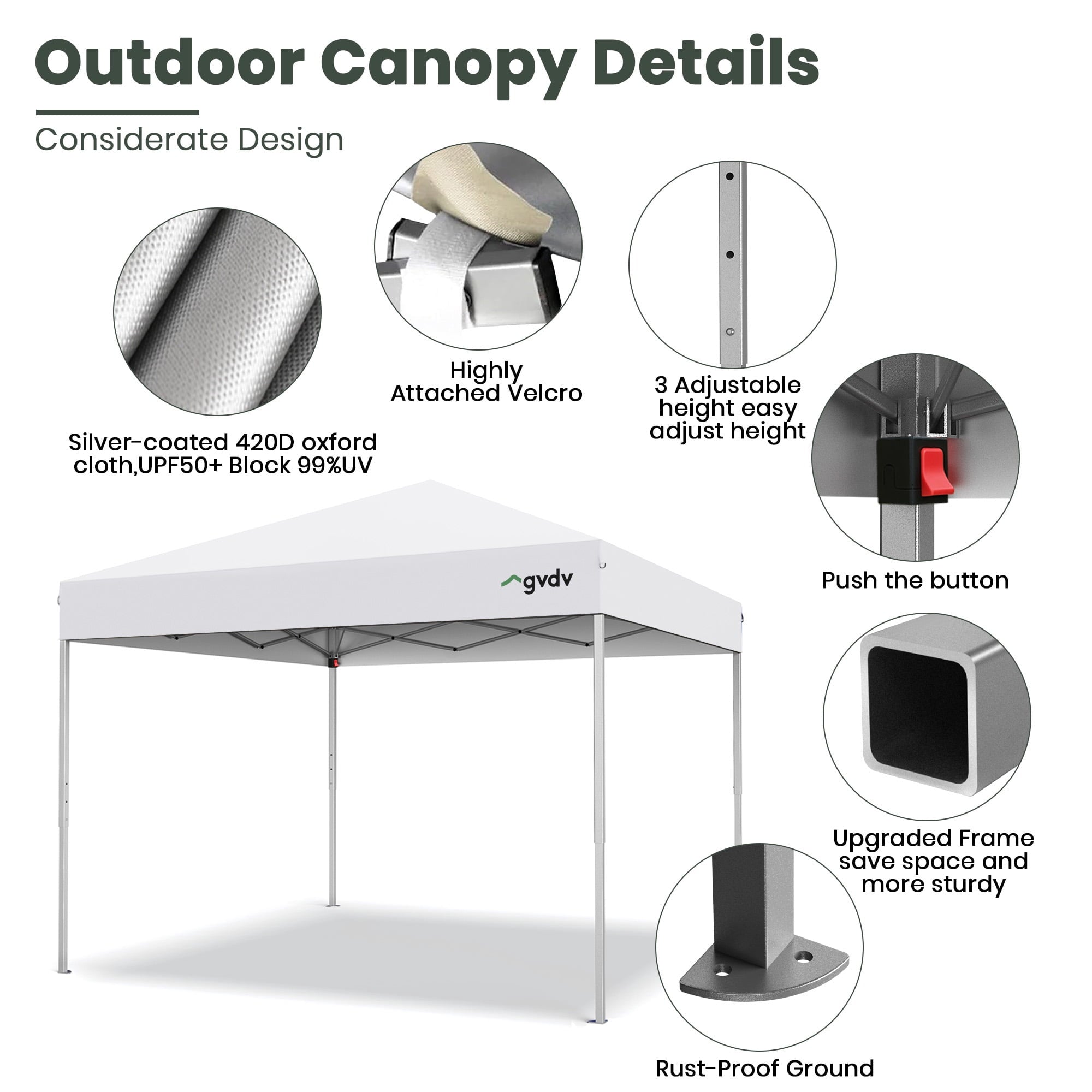 GVDV Canopy Tent, 10x10 ft Easy Pop up Outdoor Canopy Tent, Portable Straight Leg Gazebo Instant Canopy, Blue