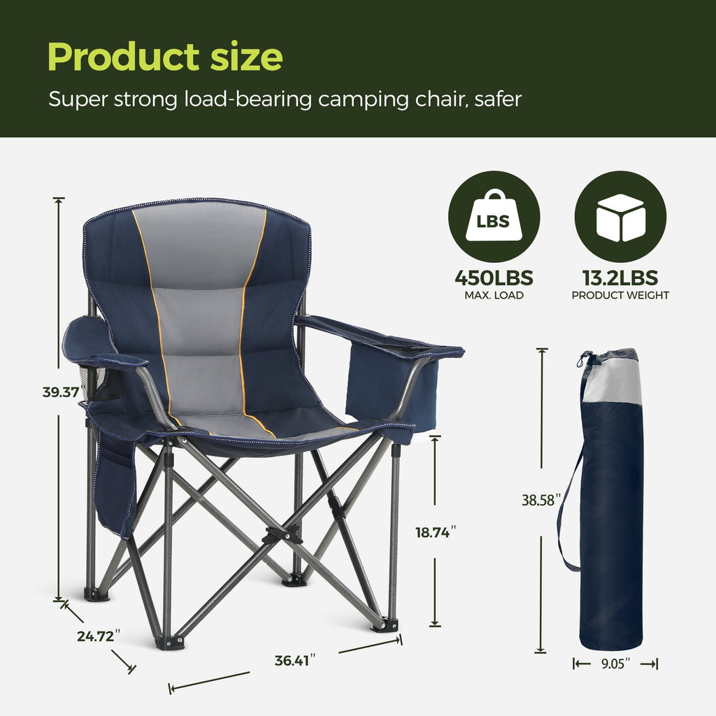 Sophia & William 2 Pack Oversized Camping Chair Heavy-Duty Steel Frame Supports 450Lbs, Foldable Outdoor Lawn Chair with Cup Holder for Backyard & Camping, Black
