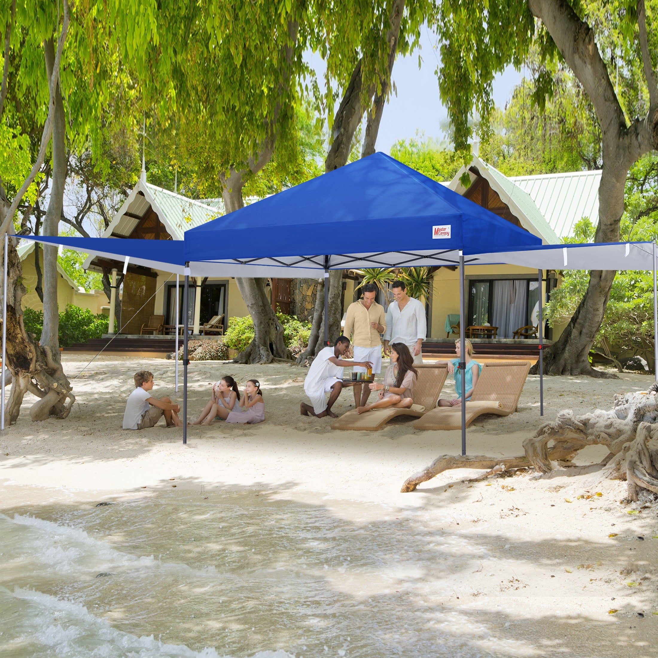 MASTERCANOPY 10 x 10ft Pop-up Canopy Tent with 2 Detachable Side Shades, White