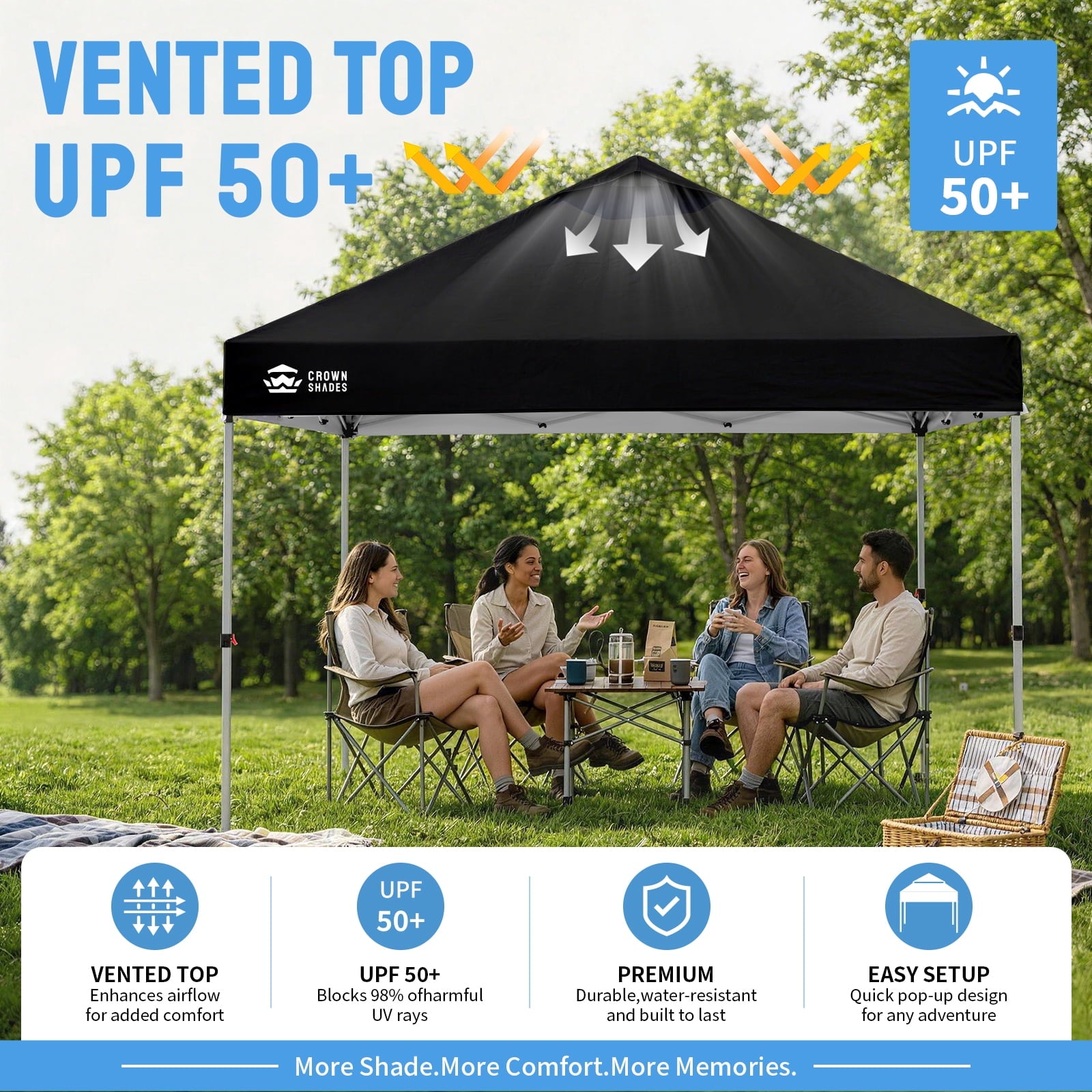 CROWN SHADES 10'x10' Instant Canopy Tent with 1 Sidewall with One Push Setup Sun Shelter for Events Parties Sky Blue