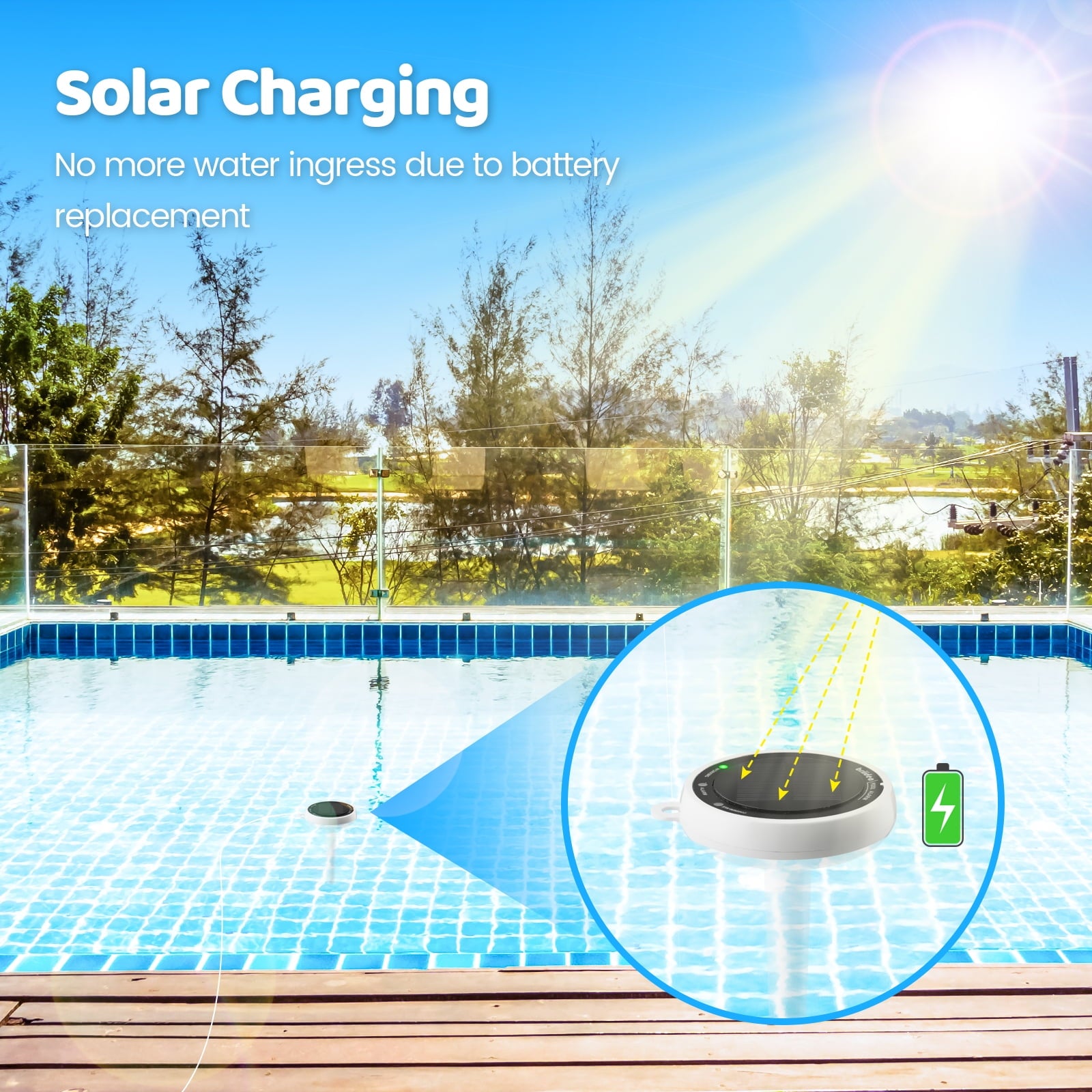 Pool Alarm, Briidea Solar Wave Pool Alarm, Summer Pool Safety, Indoor/Outdoor Dual Alert, Adjustable Sensitivity