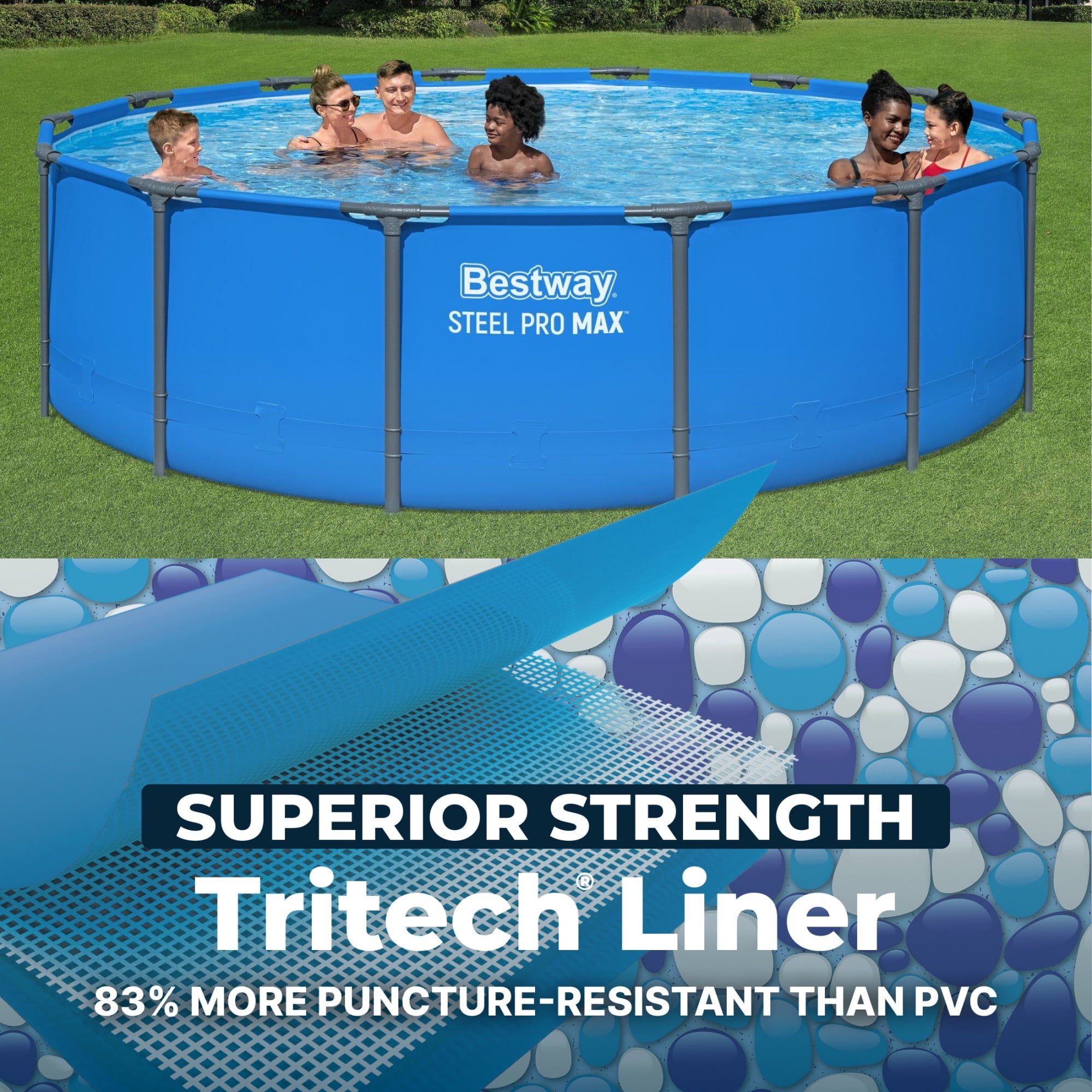 Bestway Steel Pro MAX 14’ x 42 Metal Frame Above Ground Pool, Blue, POOL ONLY