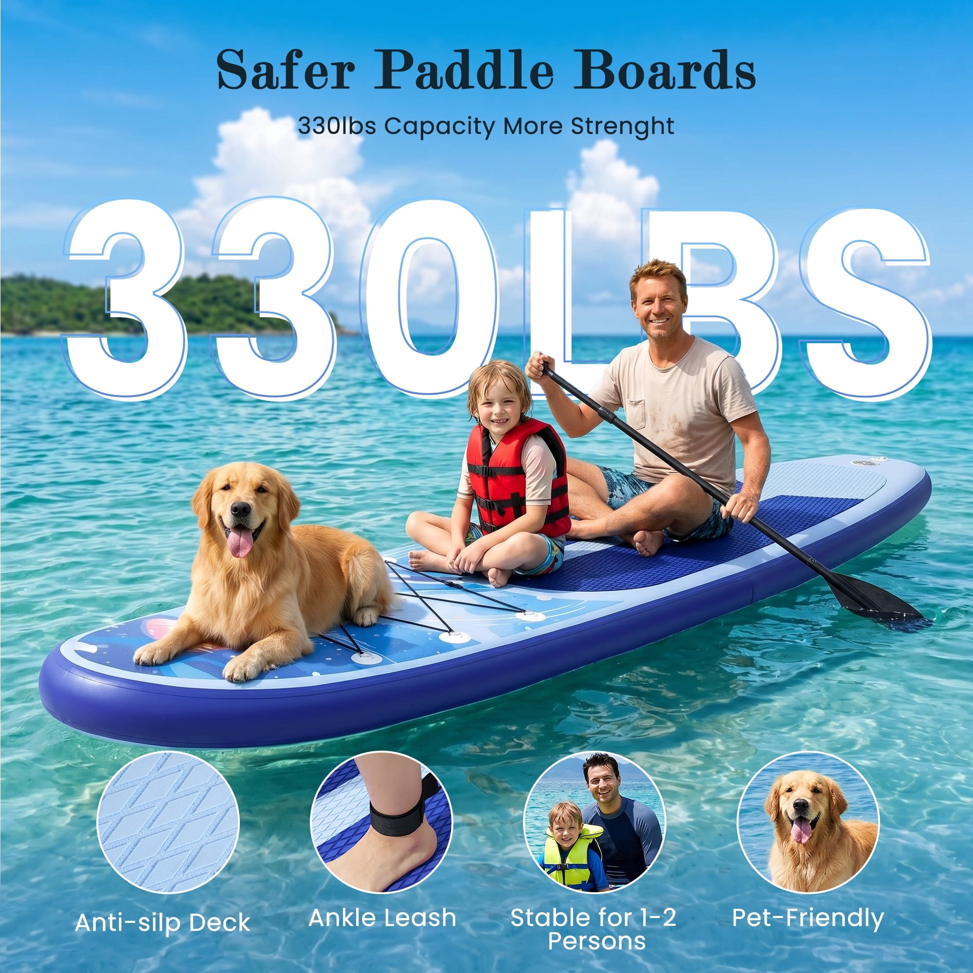 Naipo 10.6ft Inflatable Stand Up Paddle Board with Premium SUP Accessories Set Bi-Action Pump(10 Mins Inflate) 330 lbs for 2-3 People for Adults & Youth & Beginners