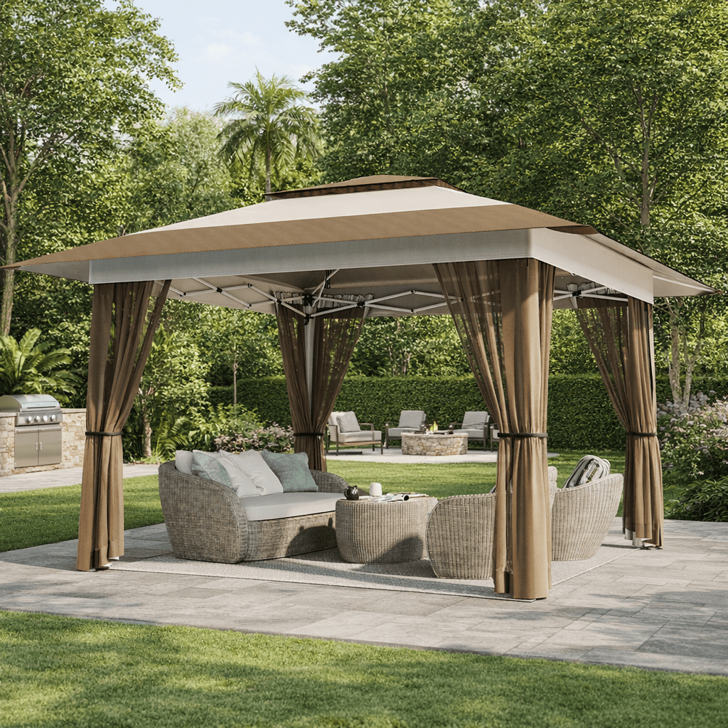 10x10 Pop-Up Canopy Tent with Removable Walls, 3 Height Adjustable Easy Set up Portable Gazebo, For Camping, White