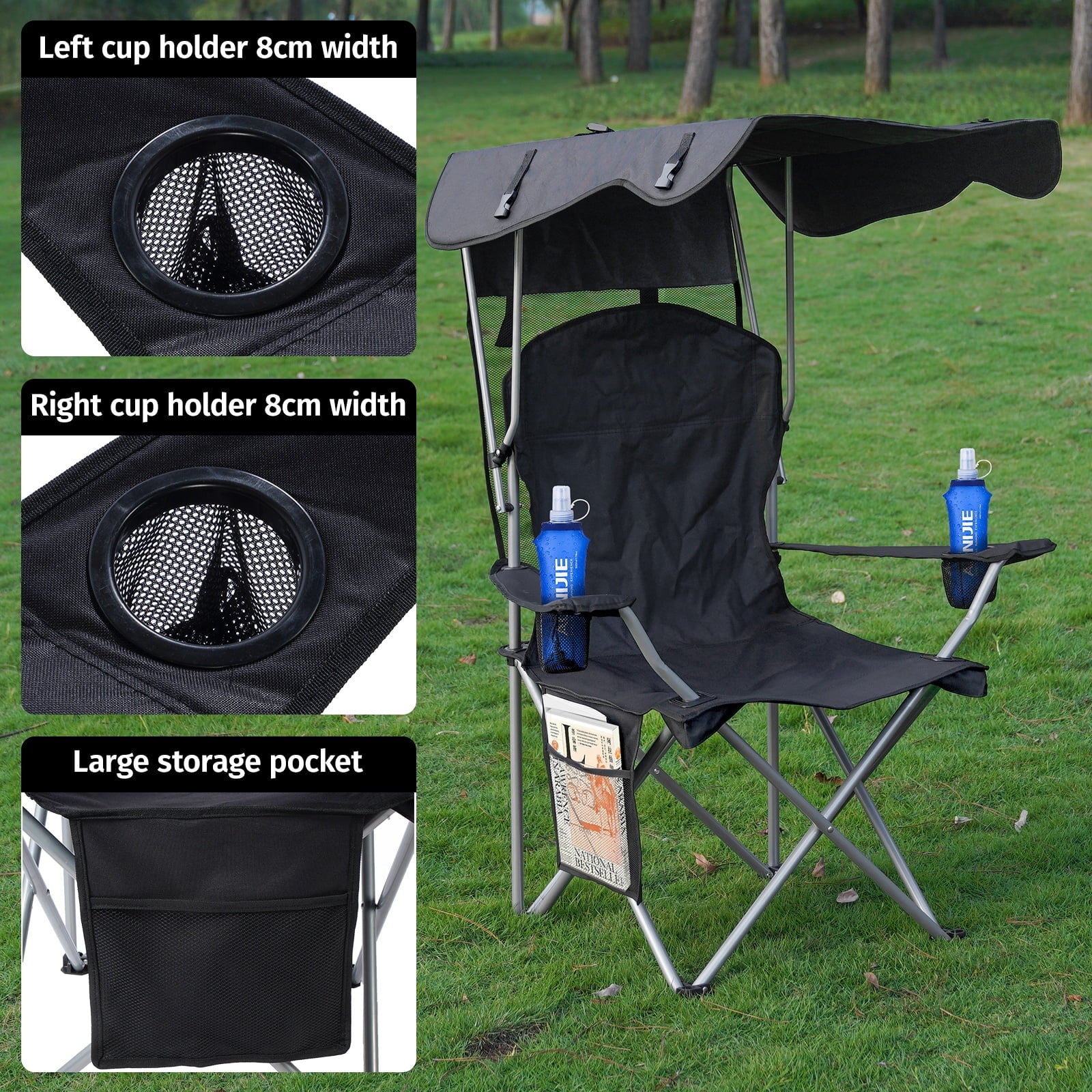 VTOY Camping Chair with Canopy Portable Canopy Camping Chairs with Shade for Outside Folding Beach Chairs with Shade for Adults(Olive Green)