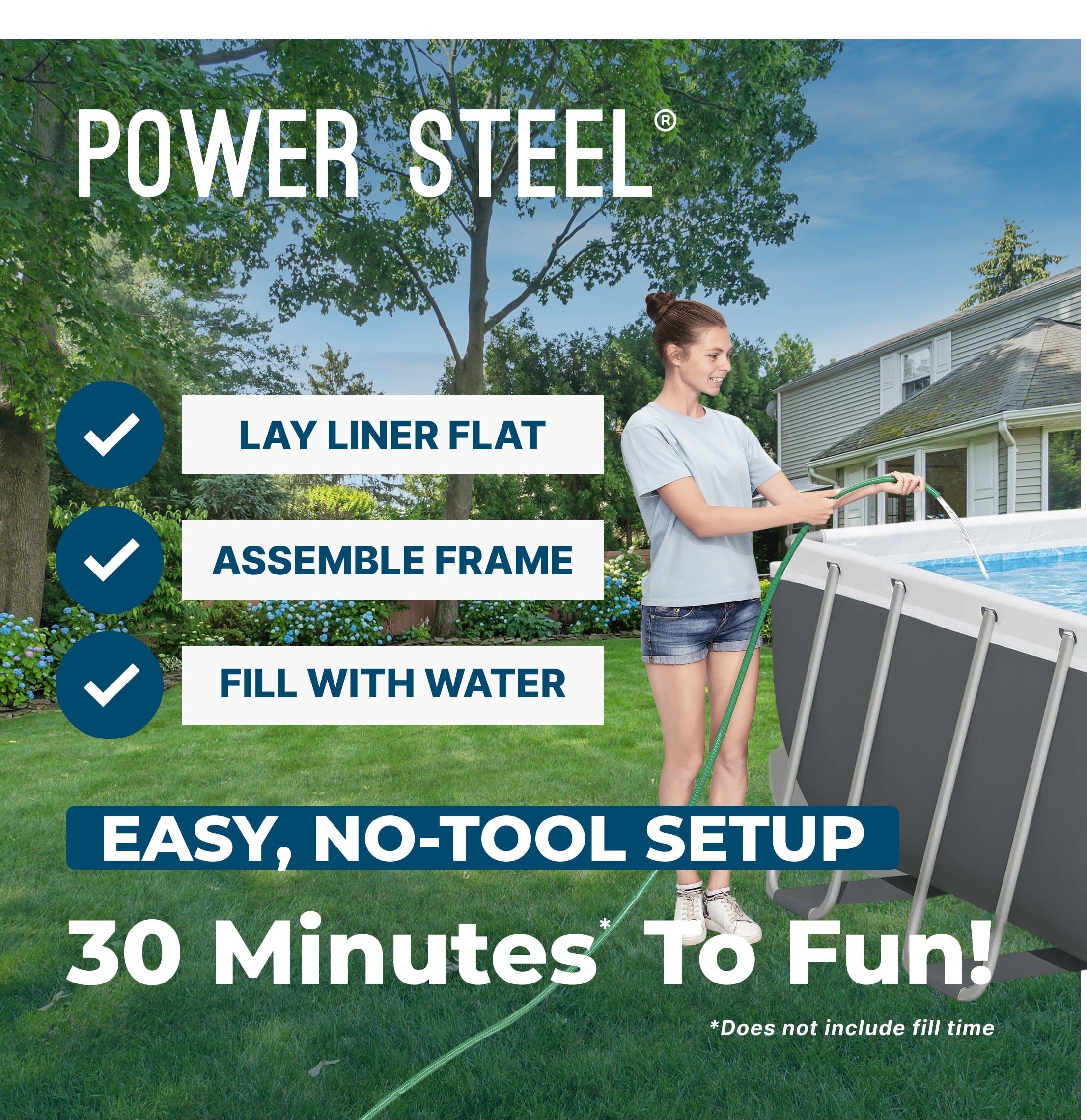 Bestway Power Steel 24’ x 12' x 52” Metal Frame Above Ground Pool, Gray