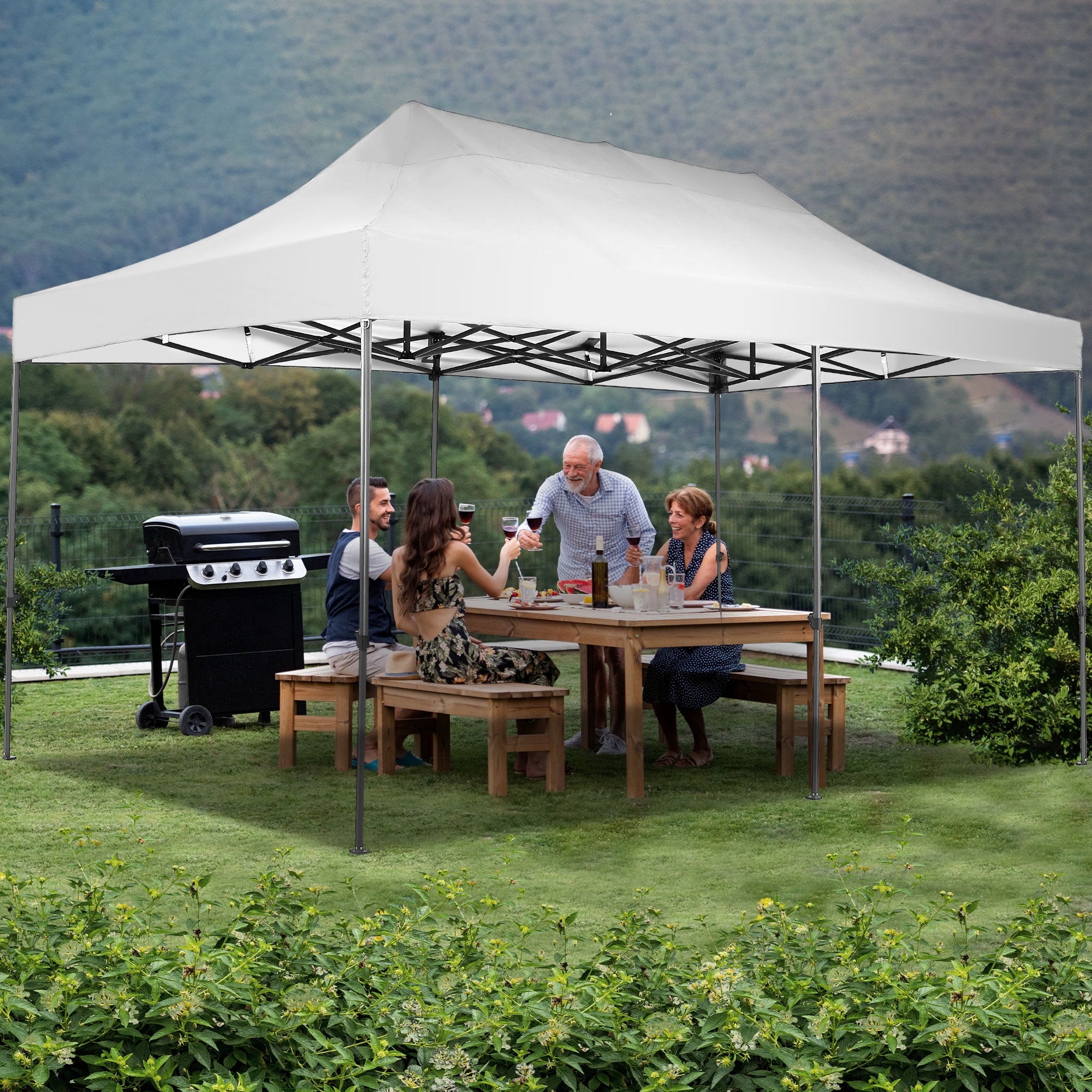 Ainfox 5-Piece Sidewalls for 10x20 Pop Up Canopy Tent, 420D Oxford PVC Waterproof Sun Shade Privacy Walls with Windows & Zippers, White