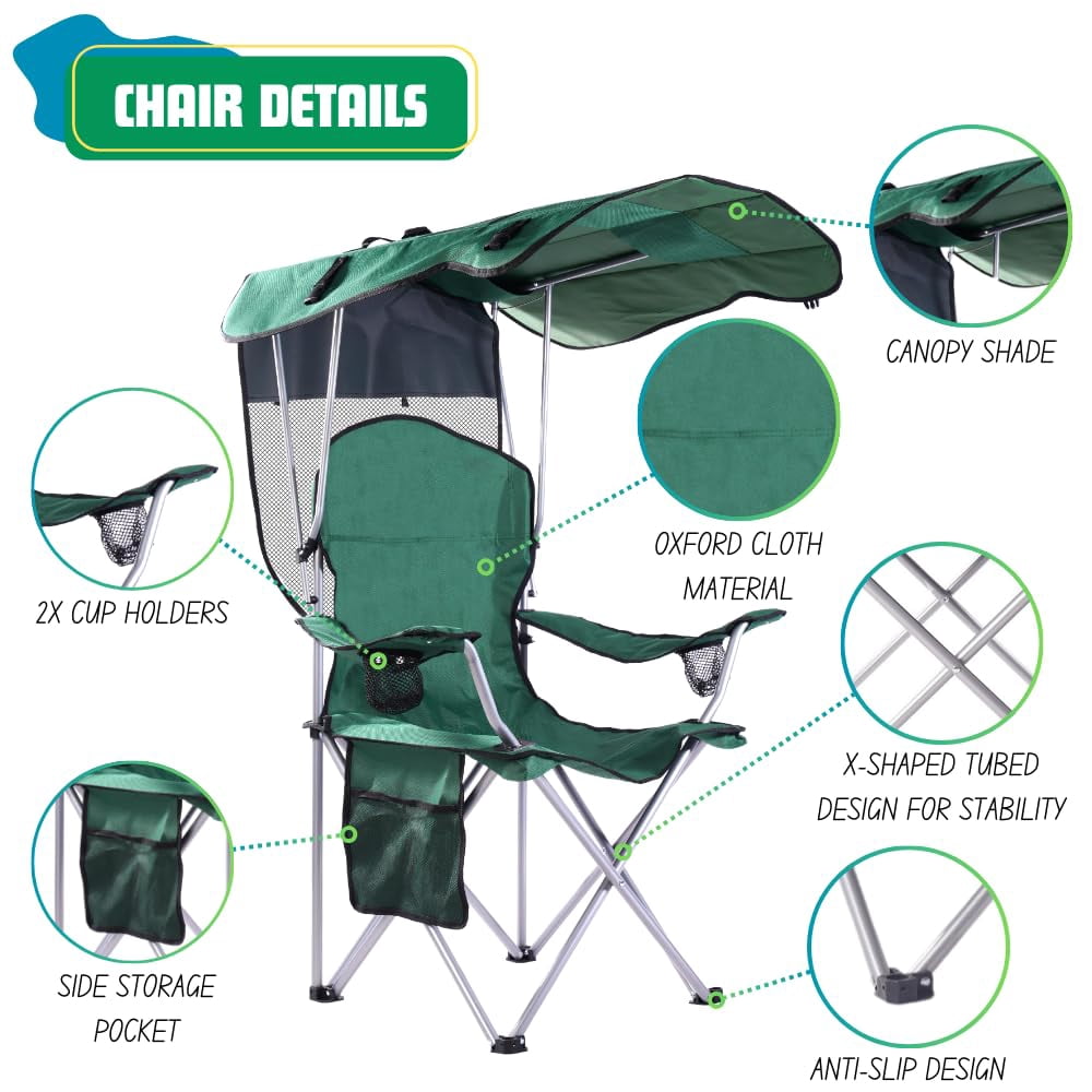 VTOY Camping Chair with Canopy Portable Canopy Camping Chairs with Shade for Outside Folding Beach Chairs with Shade for Adults(Olive Green)