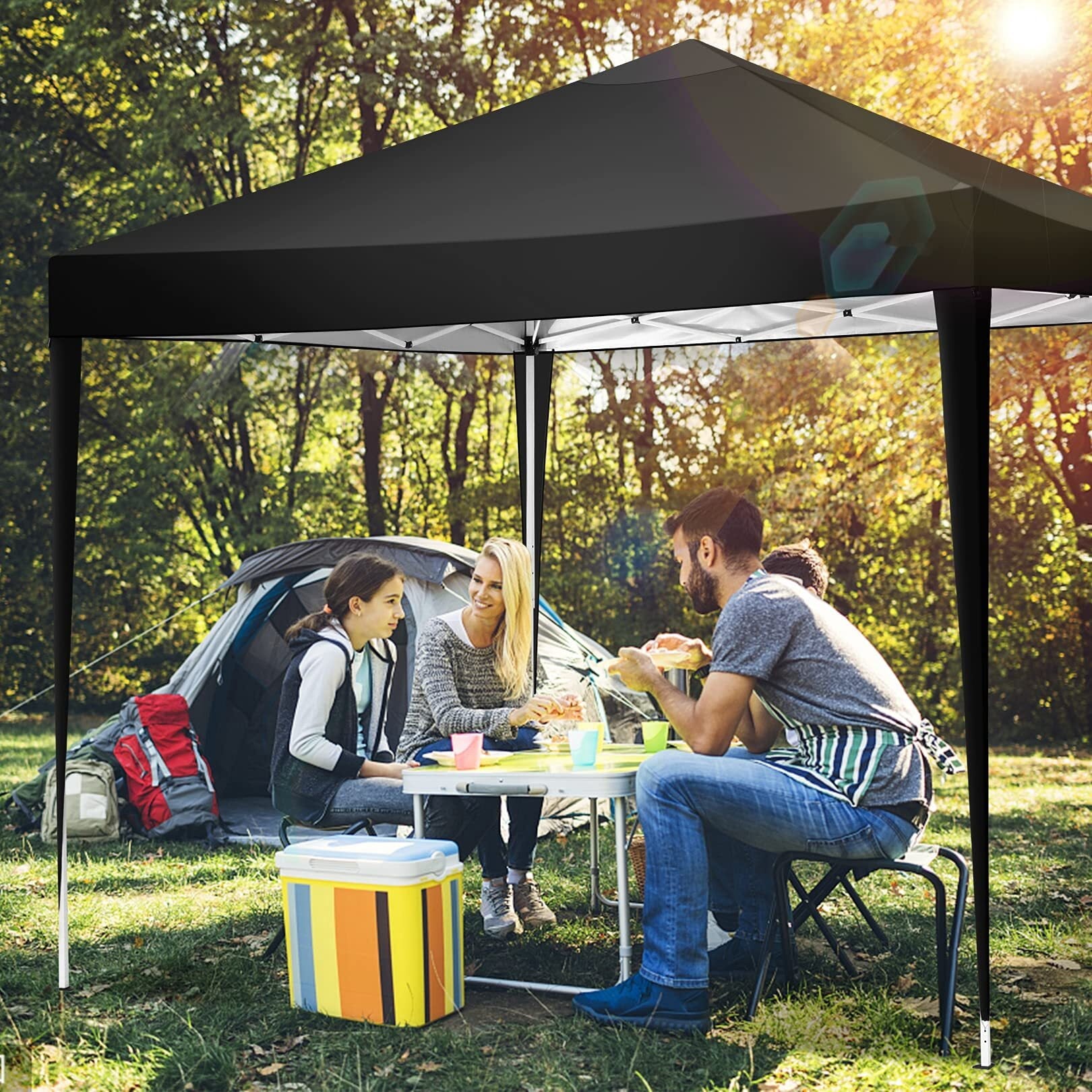 HOTEEL 10x10ft Popup Canopy Waterproof Canopy with 4 Sidewalls Outdoor Commercial Instant Shelter Beach Camping Canopy Tent for Party, Black