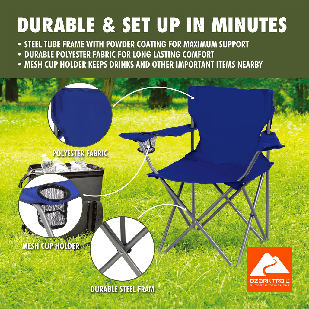 Ozark Trail Quad Folding Camp Chair with Cup Holder, Black