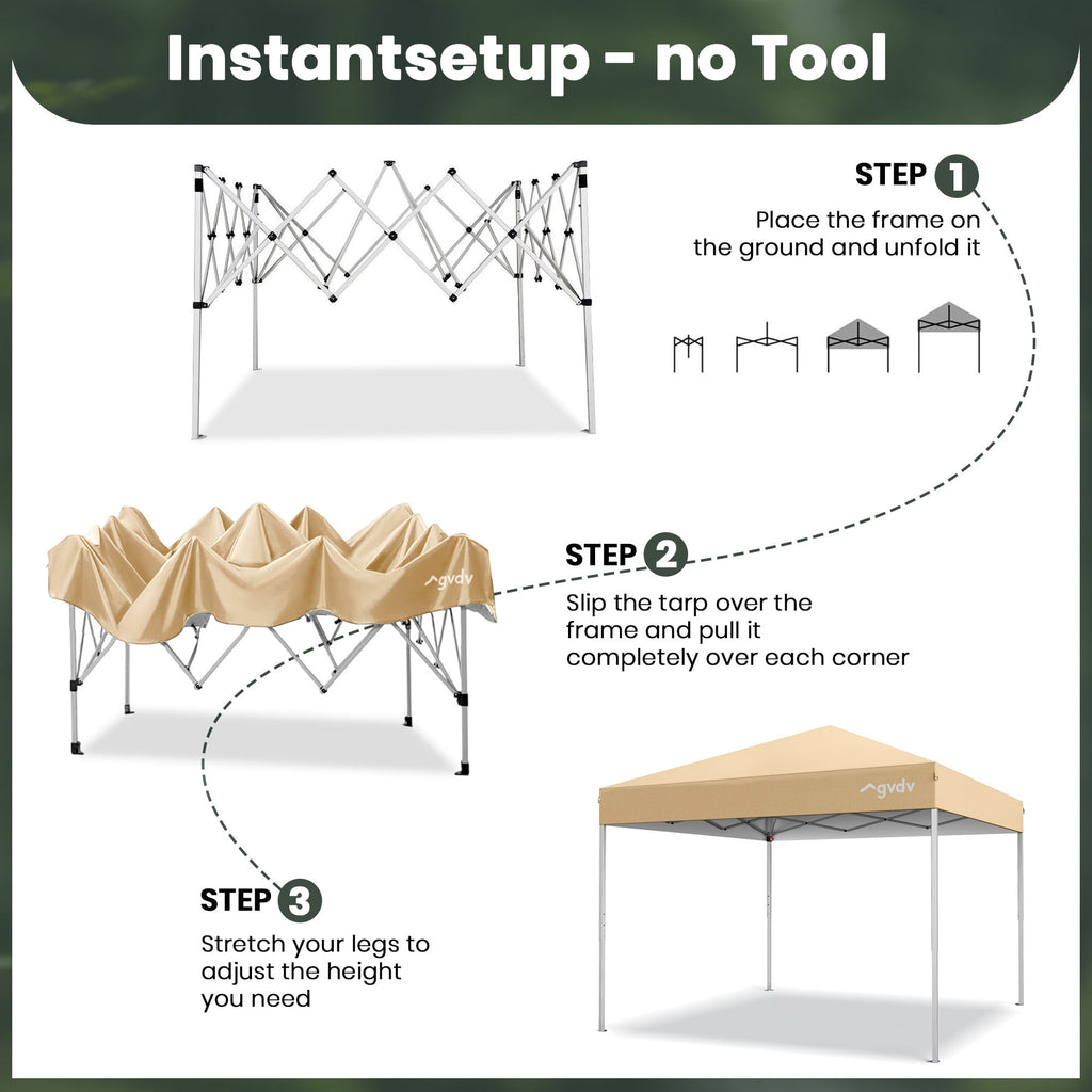 GVDV Canopy Tent, 10x10 ft Easy Pop up Outdoor Canopy Tent, Portable Straight Leg Gazebo Instant Canopy, Blue