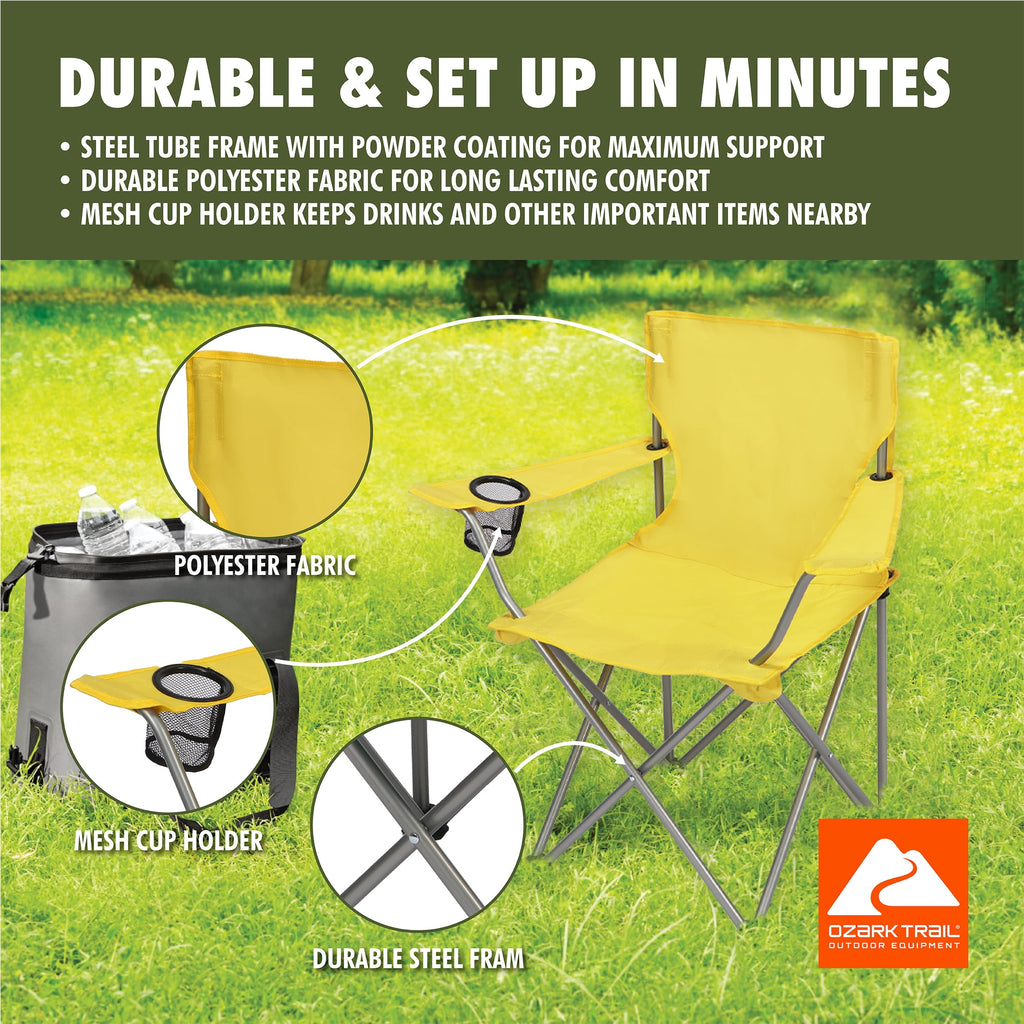 Ozark Trail Quad Folding Camp Chair with Cup Holder, Black