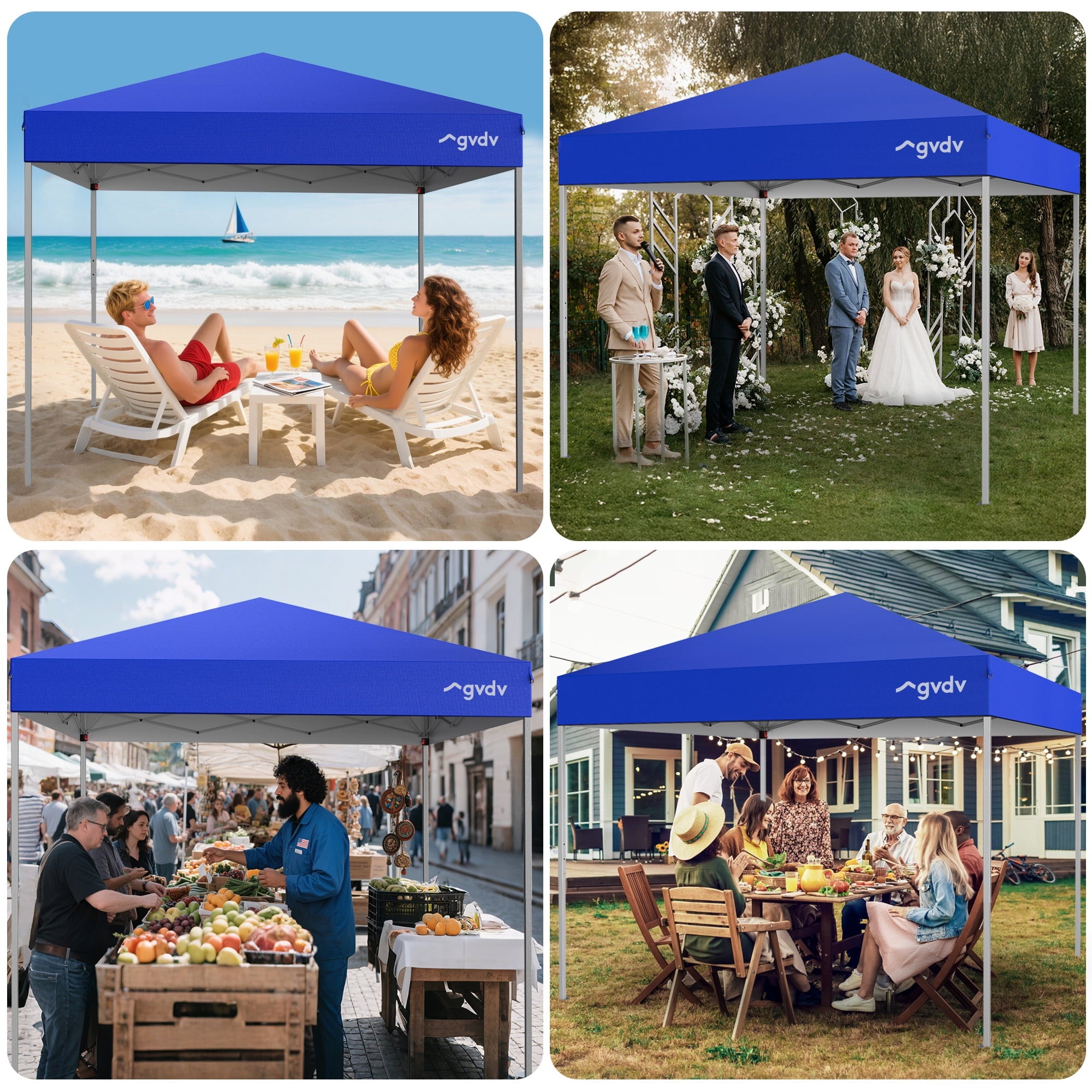 GVDV Canopy Tent, 10x10 ft Easy Pop up Outdoor Canopy Tent, Portable Straight Leg Gazebo Instant Canopy, Blue