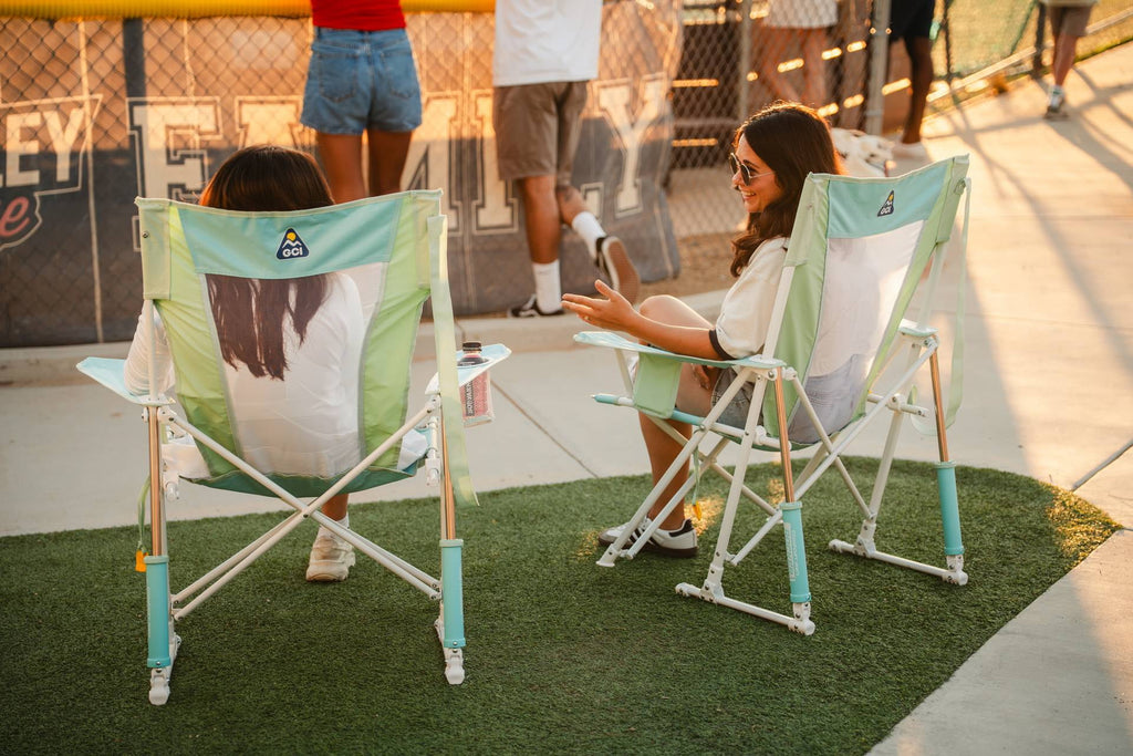 GCI Outdoor Comfort Pro Rocker Camping Chair with Mesh Backrest, Pastel Green Colorblock