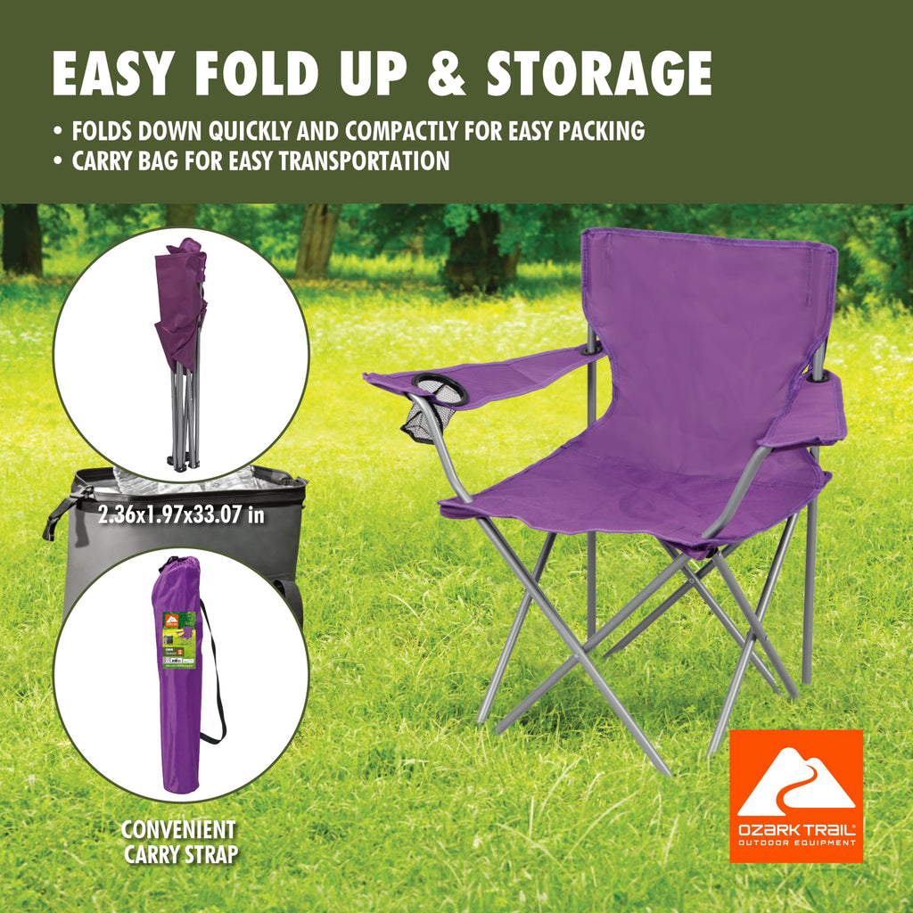 Ozark Trail Quad Folding Camp Chair with Cup Holder, Black