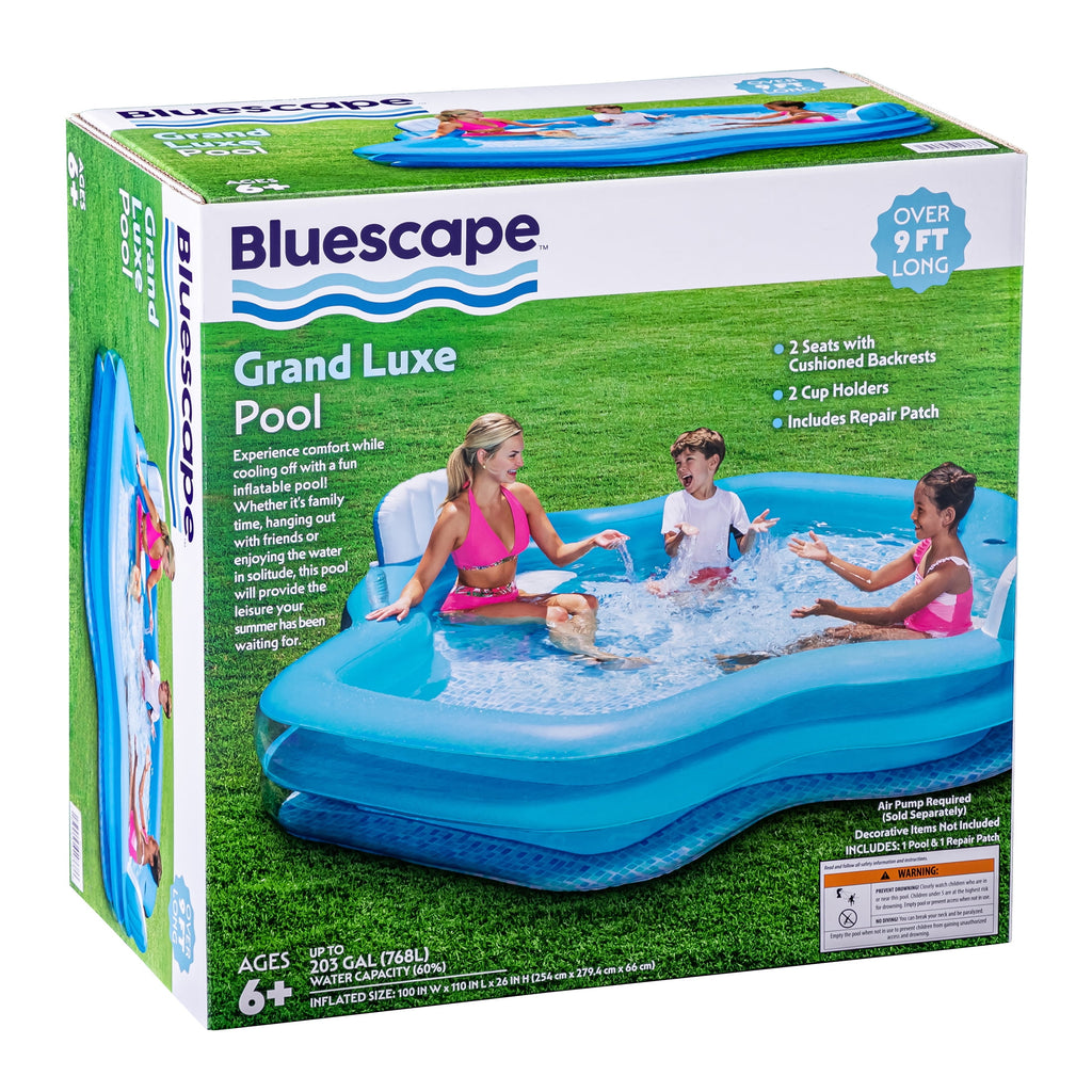 Bluescape Blue Grand Luxe Inflatable Family Swimming Pool, 2 Seats, Age 6 & up