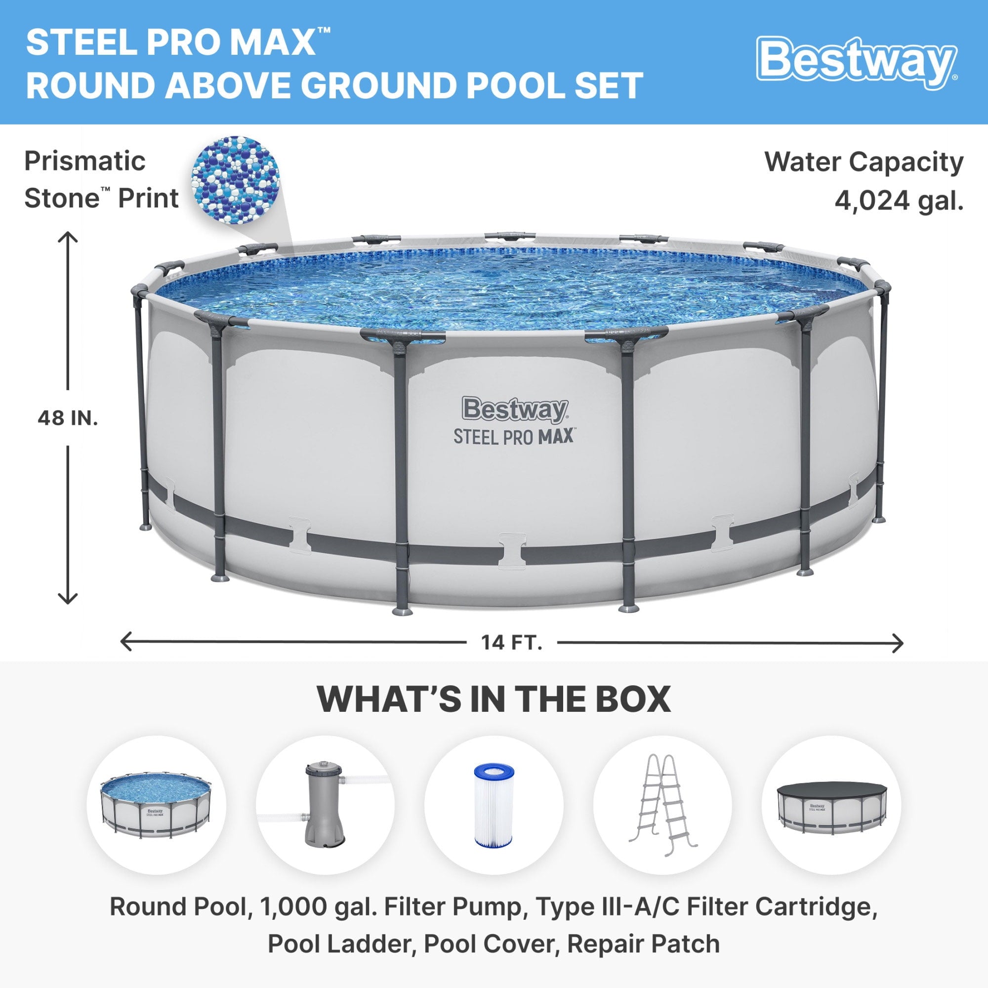 Bestway Steel Pro MAX 15'x42 Metal Frame Above Ground Pool Set w/ Pump, Ladder, & Cover