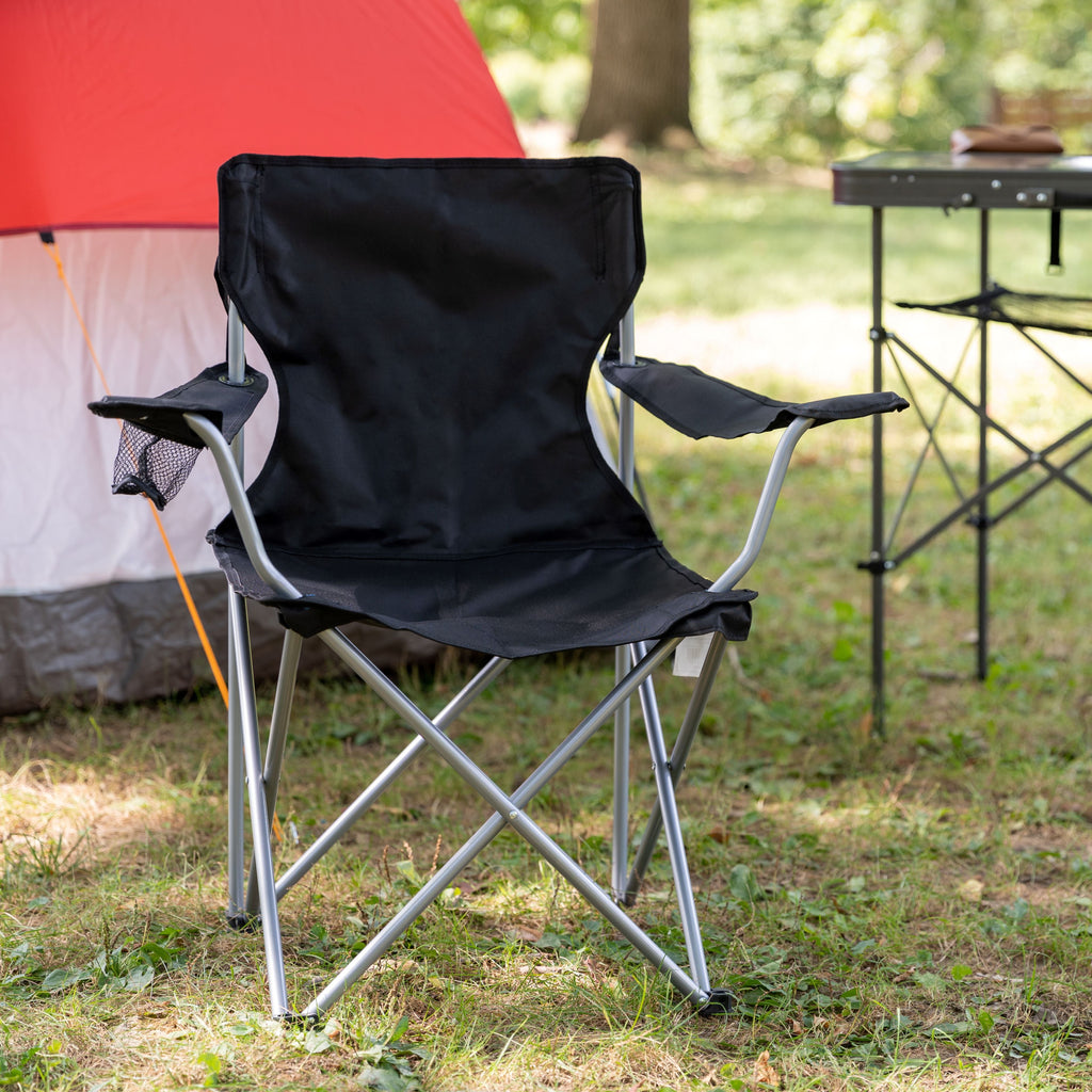 Ozark Trail Quad Folding Camp Chair with Cup Holder, Black