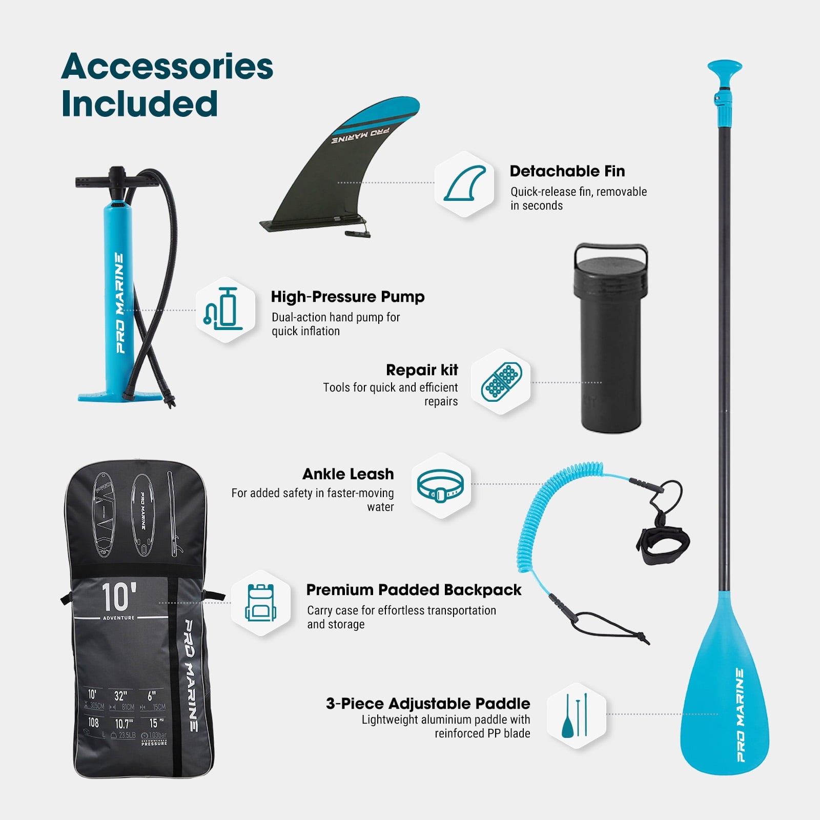 PROMARINE 10' Inflatable Stand up Paddle Boards  Adjustable Paddle SUP Carry Bag & Fast Pumping for Youth & Adults