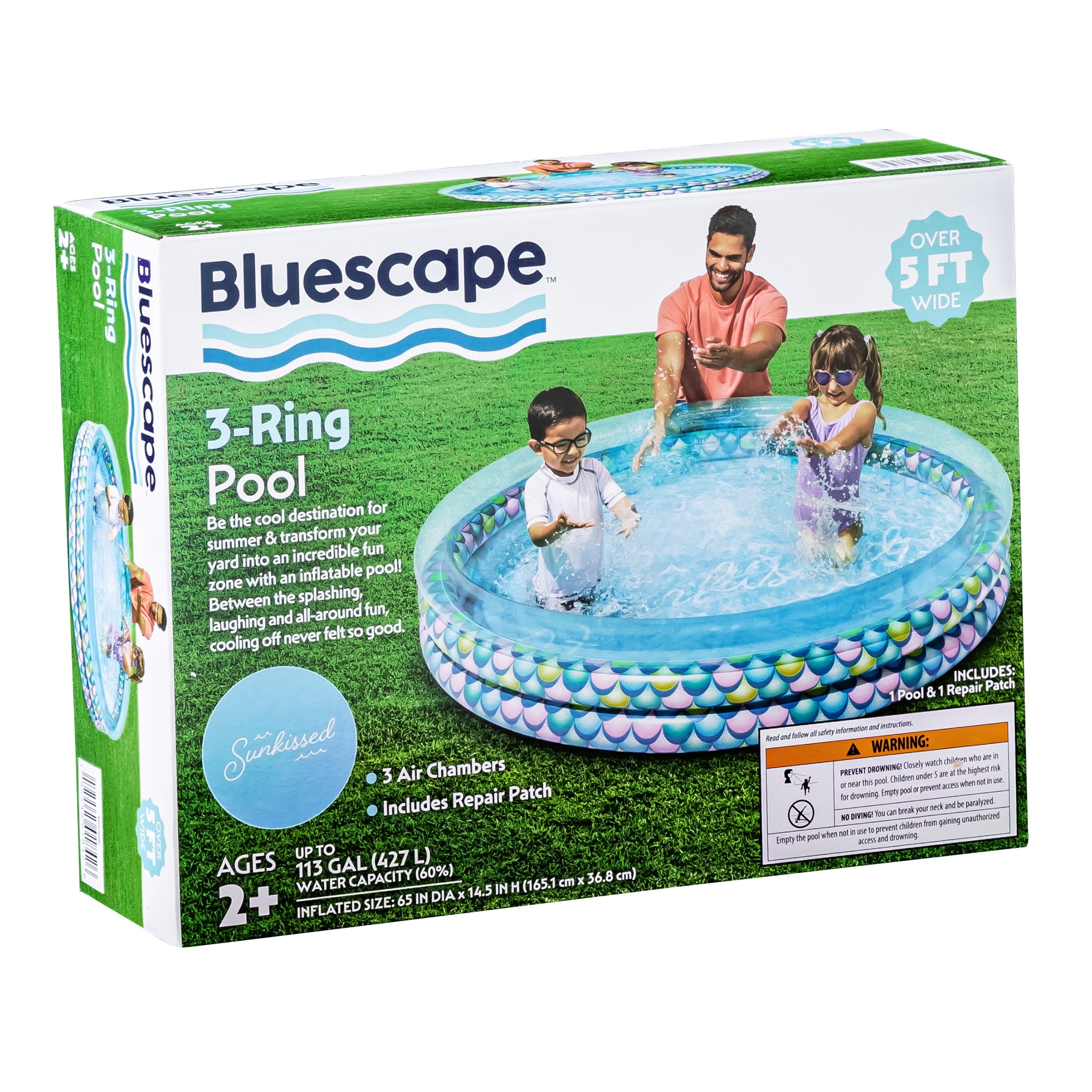 Bluescape Colorful Mermaid Print 3-Ring Inflatable Swimming Pool for Kids, Round, Age 2 & up, Unisex