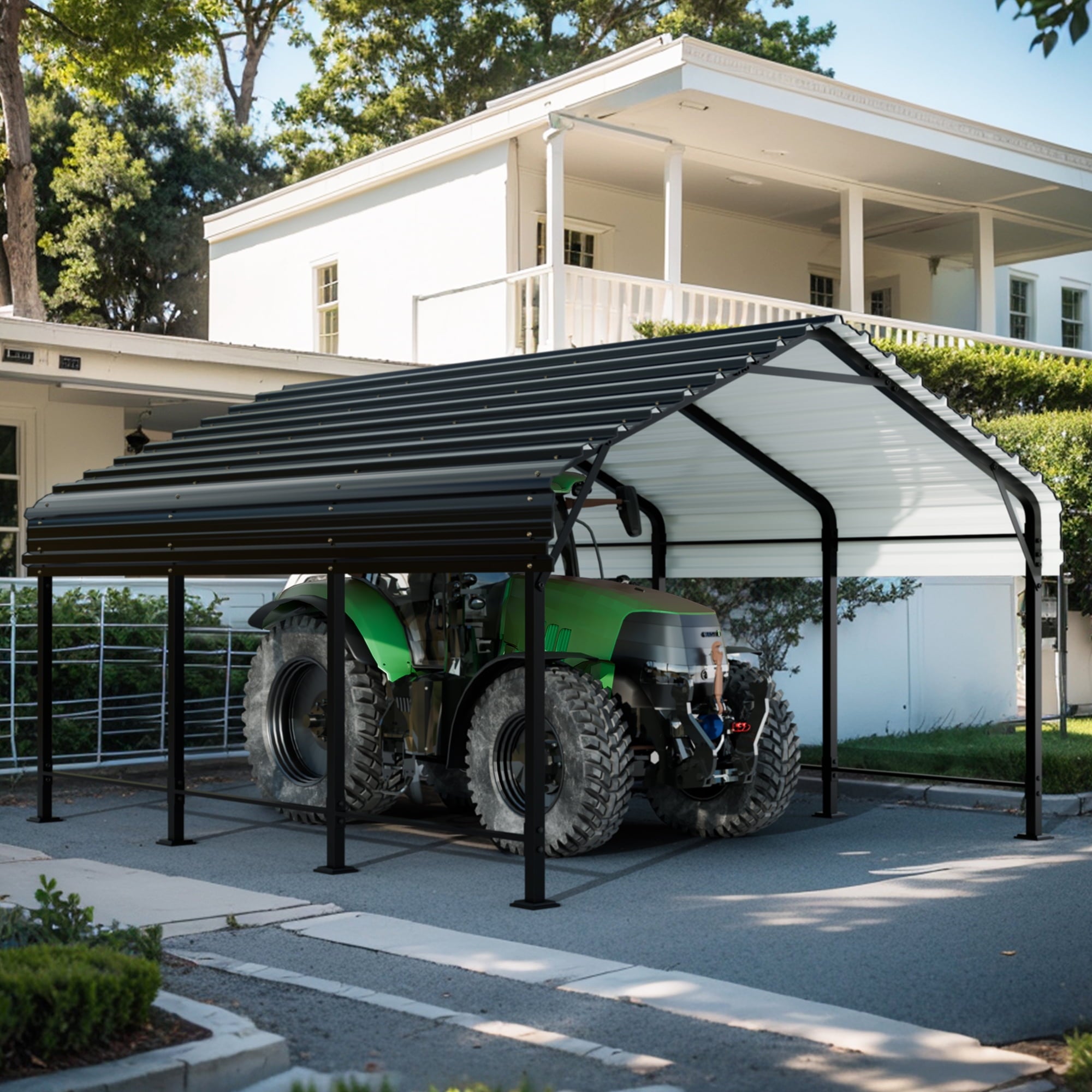 Walsunny 12X20 FT Carport, Outdoor Heavy Duty Carport Canopy with Galvanized Steel Roof, Metal Carport Extra Large Garage Car Storage Shelter, Gray