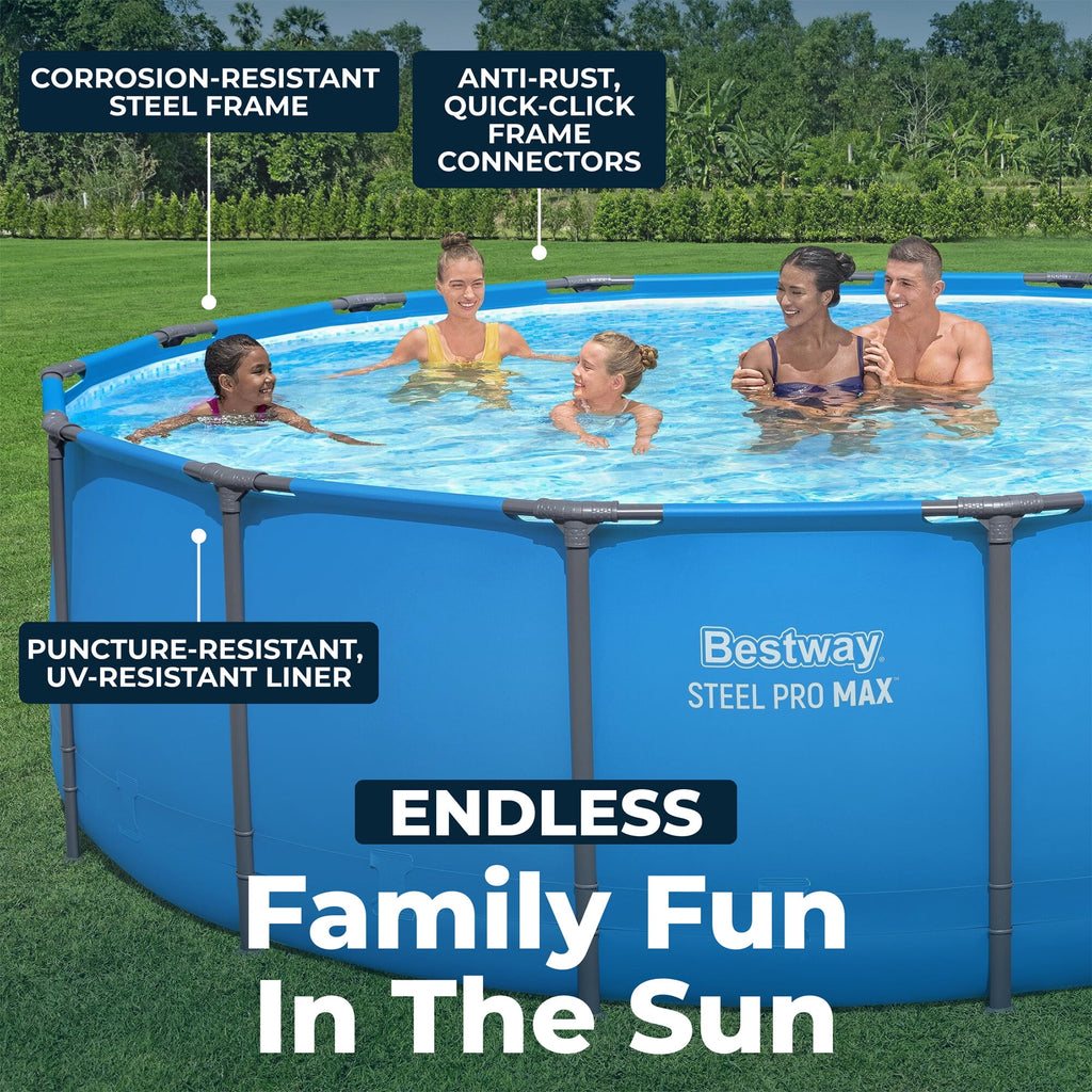 Bestway Steel Pro MAX 15’ x 48 Metal Frame Above Ground Pool, Blue, POOL ONLY