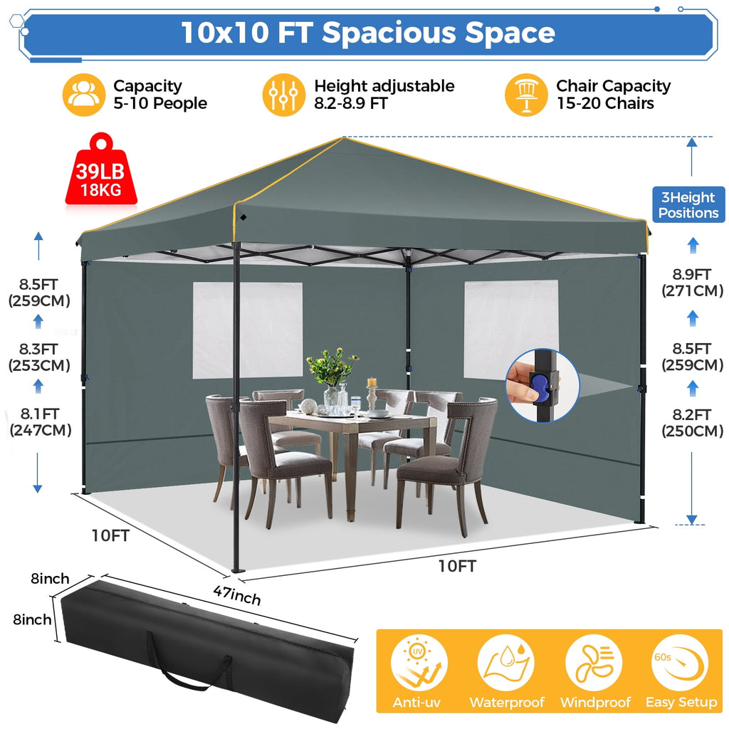 HOTEEL Pop up Canopy Tent 10x10 Commercial Instant Canopy with 4 Sidewalls & Carry Bag,Portable Tent for Parties Beach Camping Party Event Shelter Sun Shade,Dark Blue