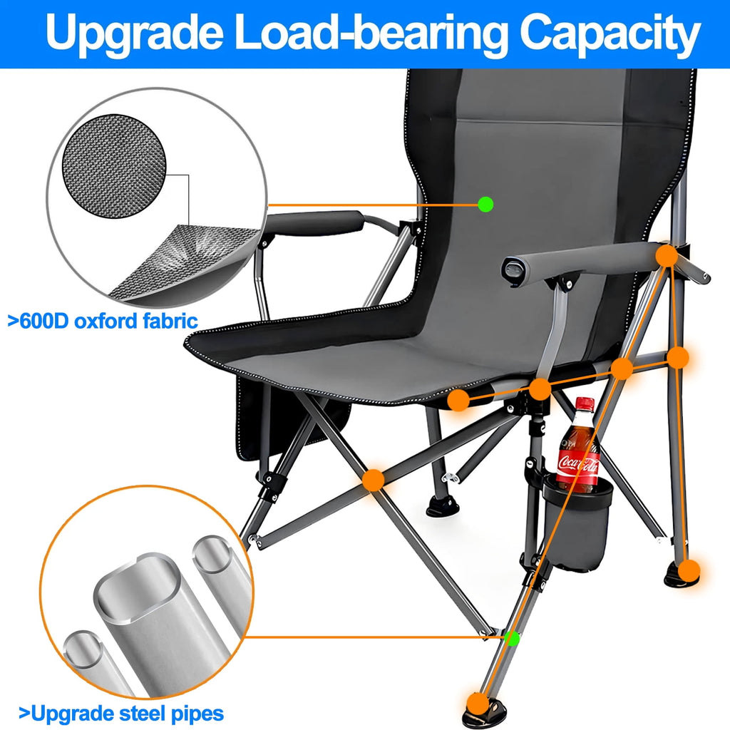 Camping Chairs, 2 Pack Heavy-Duty Steel Frame Supports 450Lbs, Foldable Outdoor Lawn Chair with Cup Holder