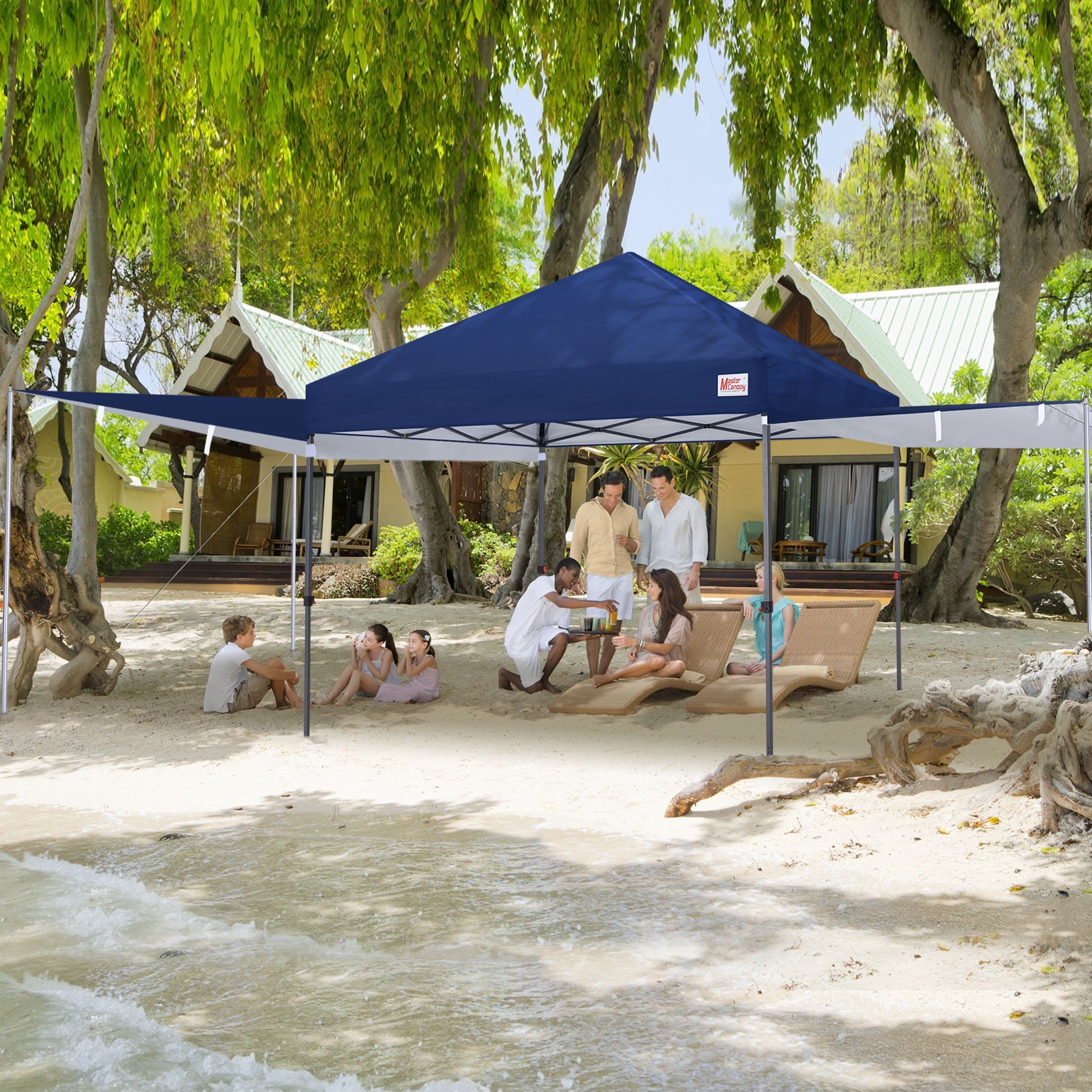 MASTERCANOPY 10 x 10ft Pop-up Canopy Tent with 2 Detachable Side Shades, White