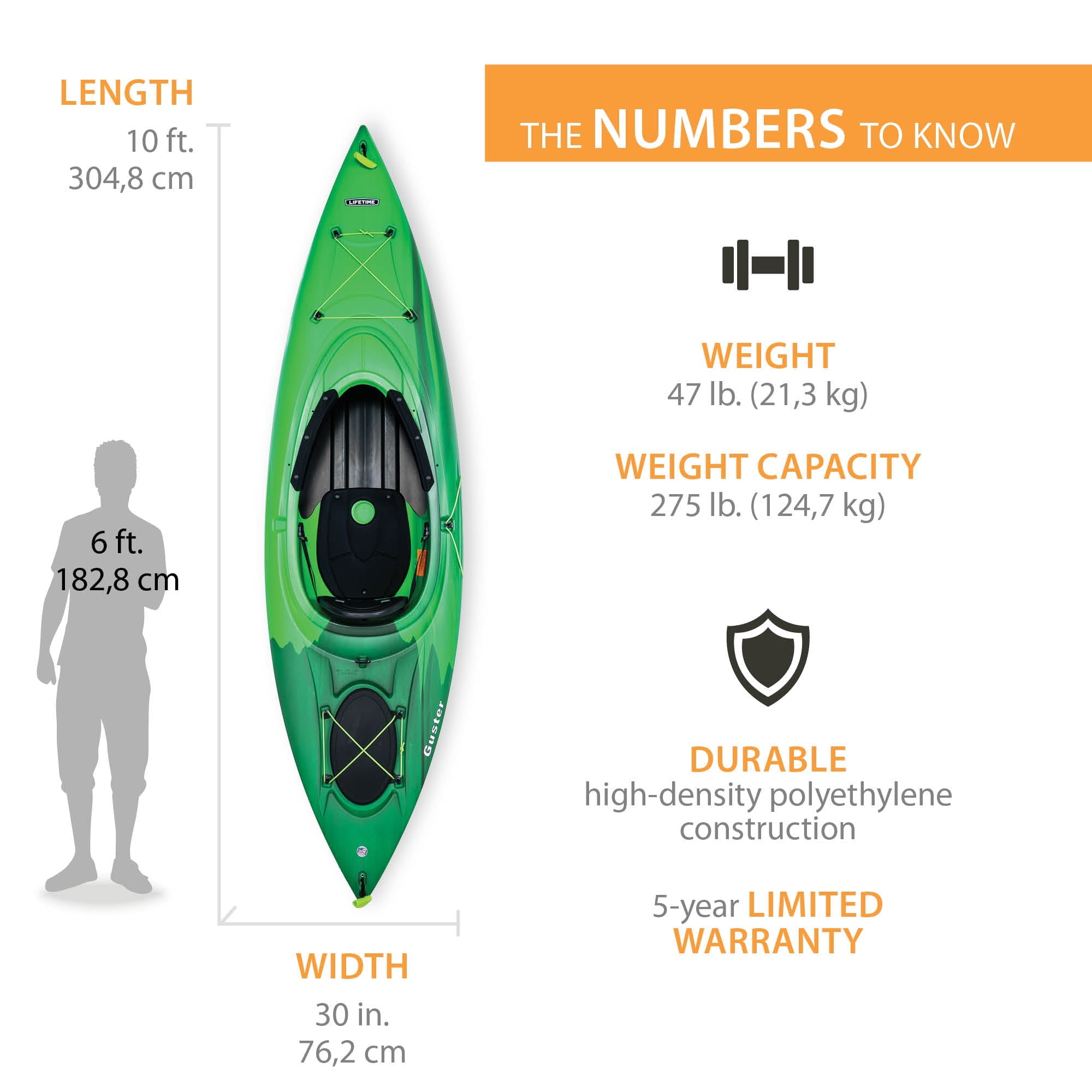 Lifetime Guster 10 ft Sit-Inside Kayak with Paddle, Emerald Fusion (91354)